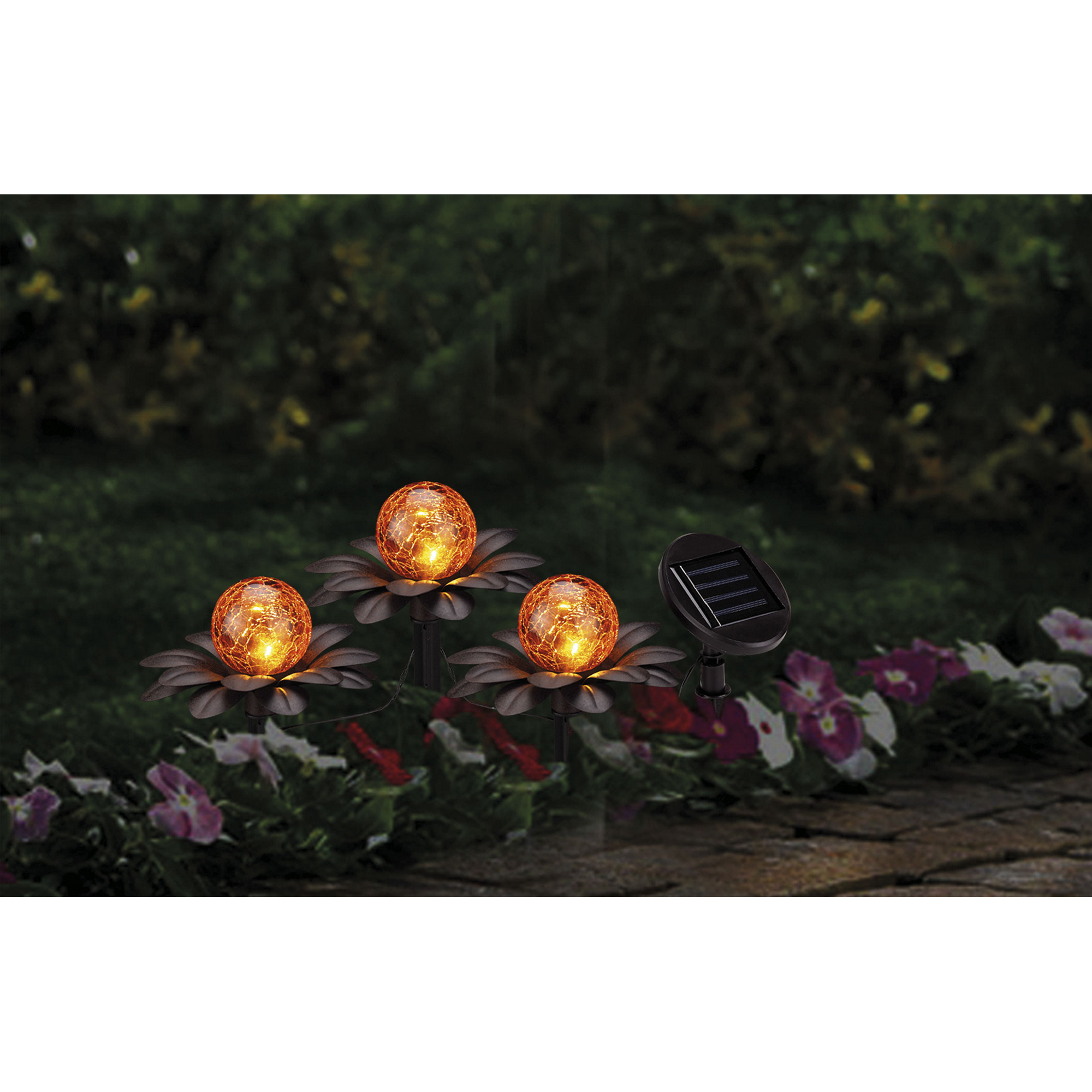 LED-Solar-Bodenlichterkette 'Lotusblüte' 3 LEDs warmweiß 3 m + product picture