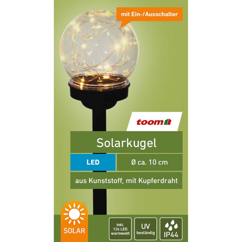 Solarkugel mit Kupferdraht, 10 cm Durchmesser