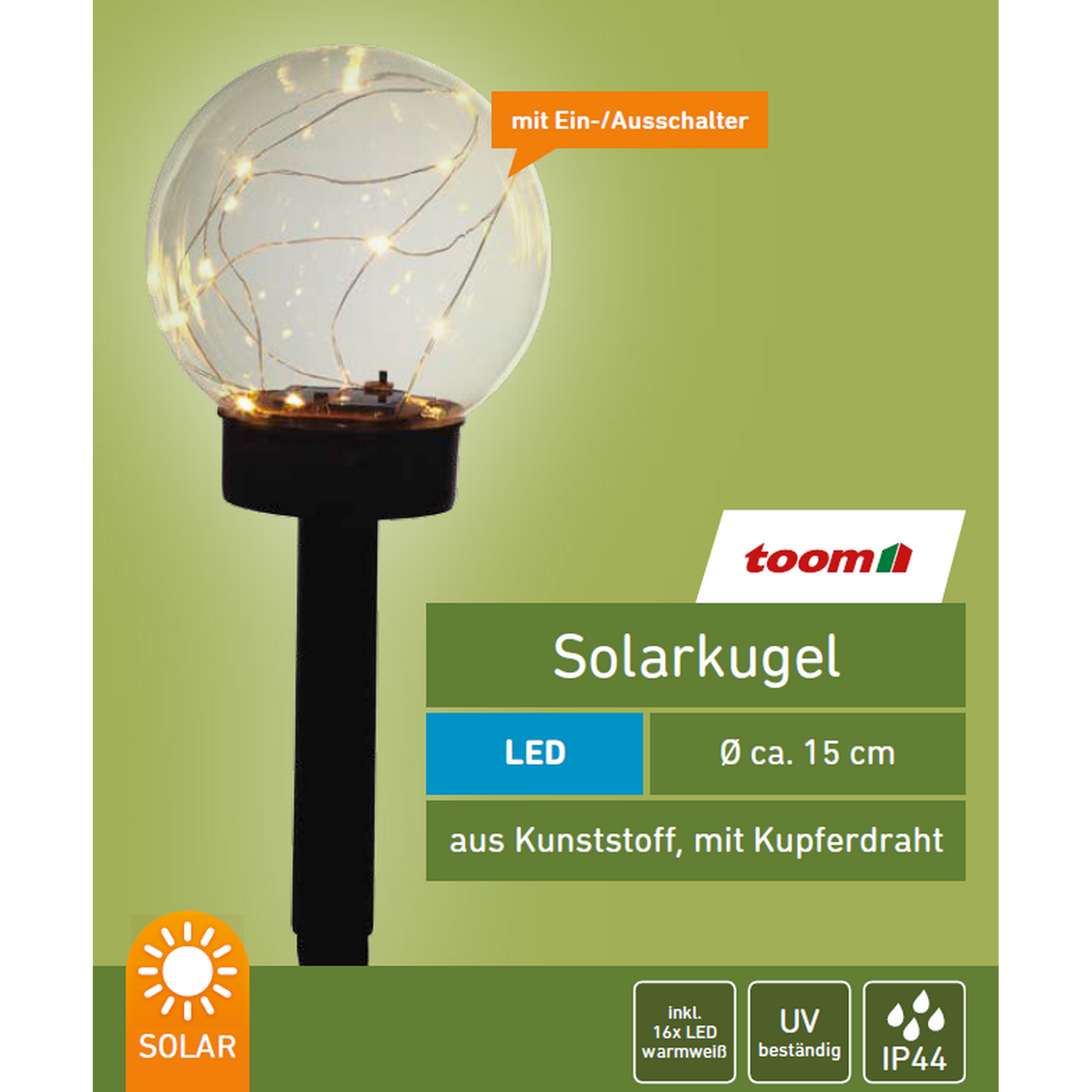 LED-Solarkugel transparent Ø 15 x 44 cm + product picture