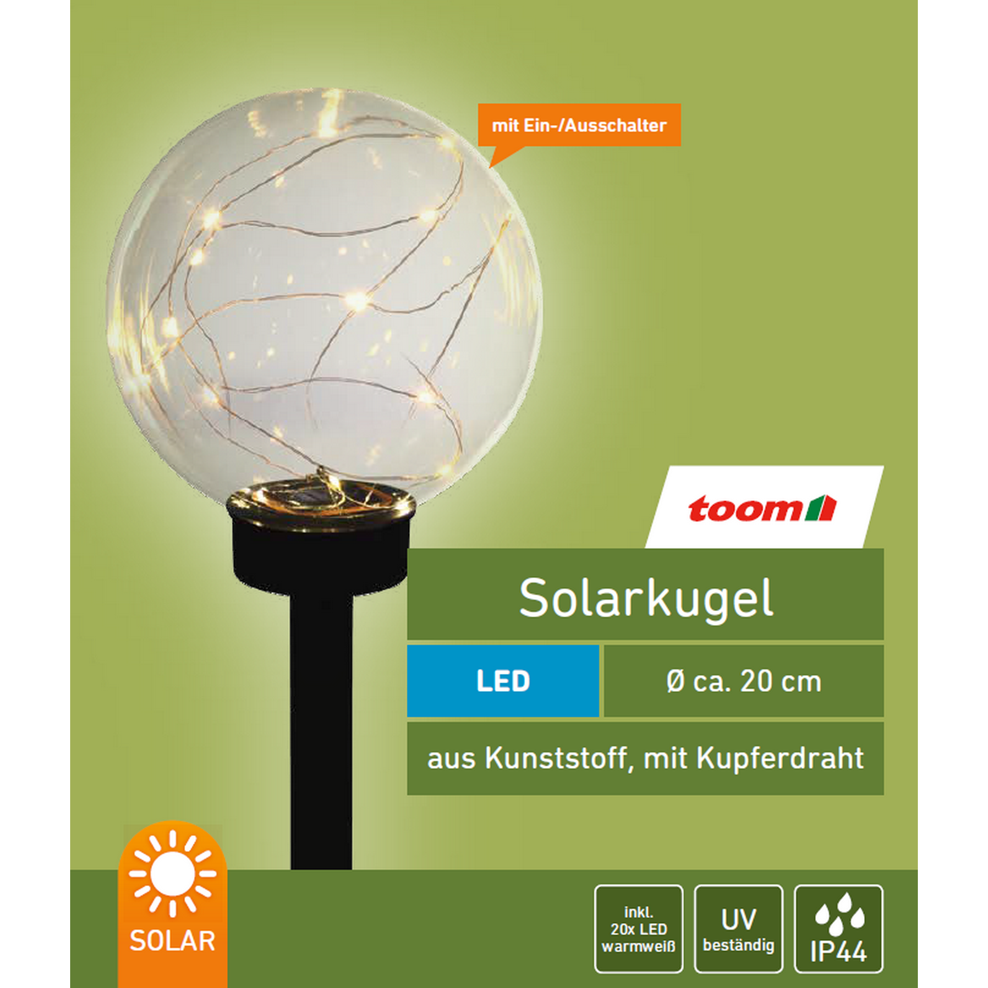 LED-Solarkugel transparent Ø 20 x 54,5 cm + product picture