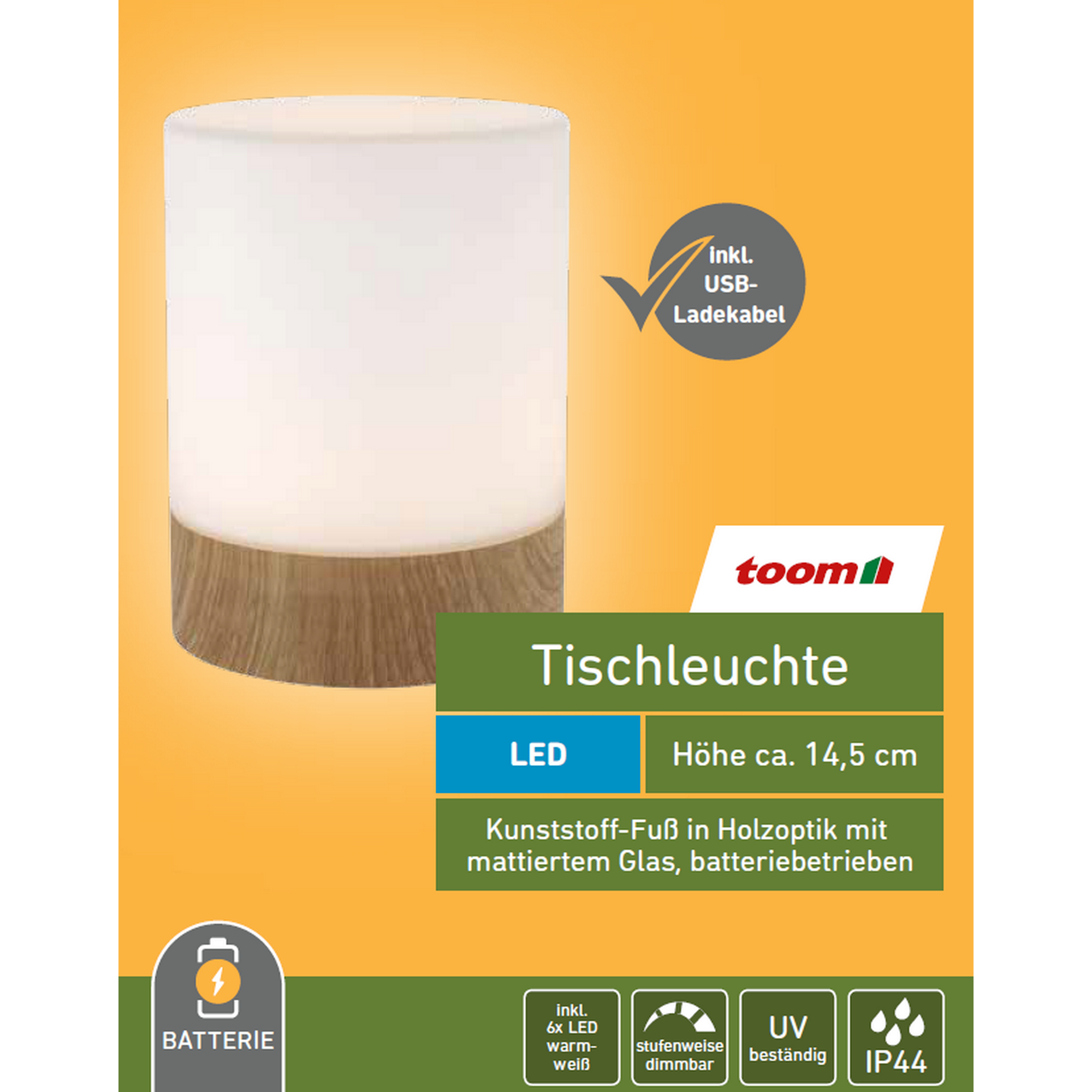 LED-Tischleuchte weiß/braun Ø 11 x 14,5 cm + product picture