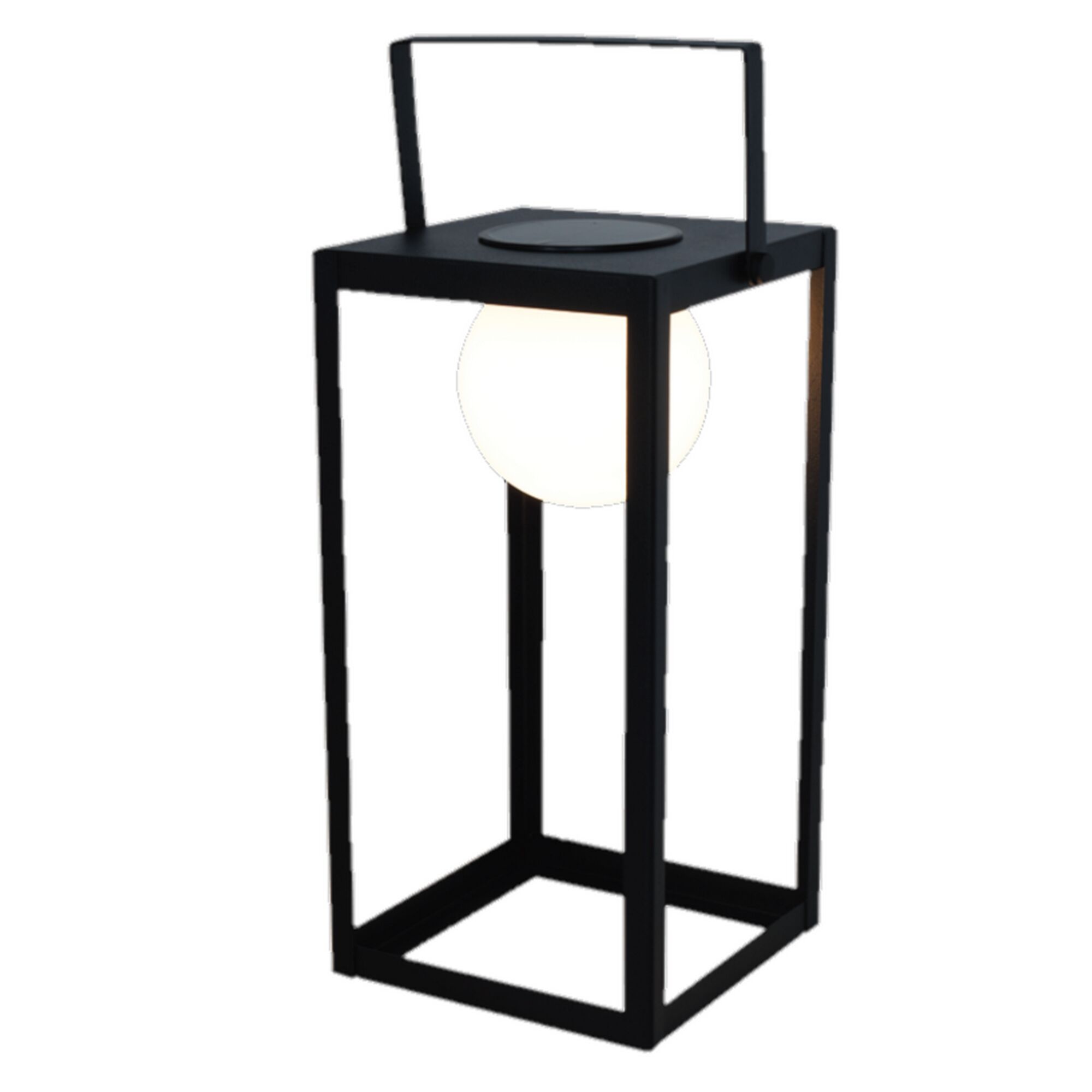 Schwarze Solar-Dekolaterne mit weißem Leuchtmittel