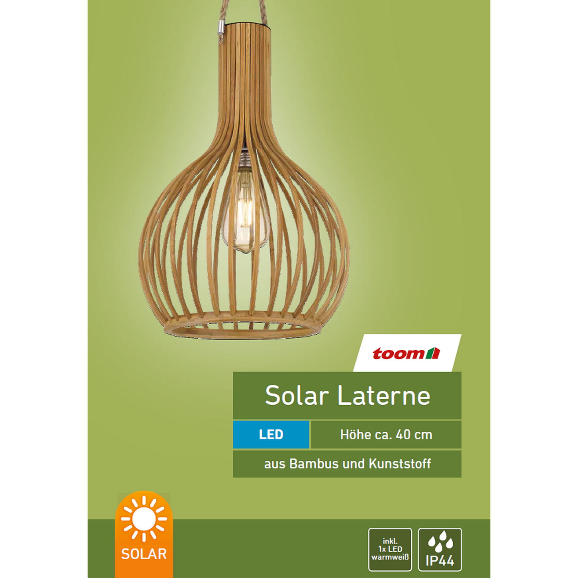 Solar-Laterne Bambus braun 27 x 40 cm + product picture