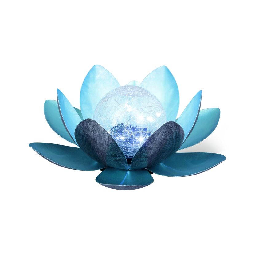 Blaue Solar-Lotusblume mit Glaskugel