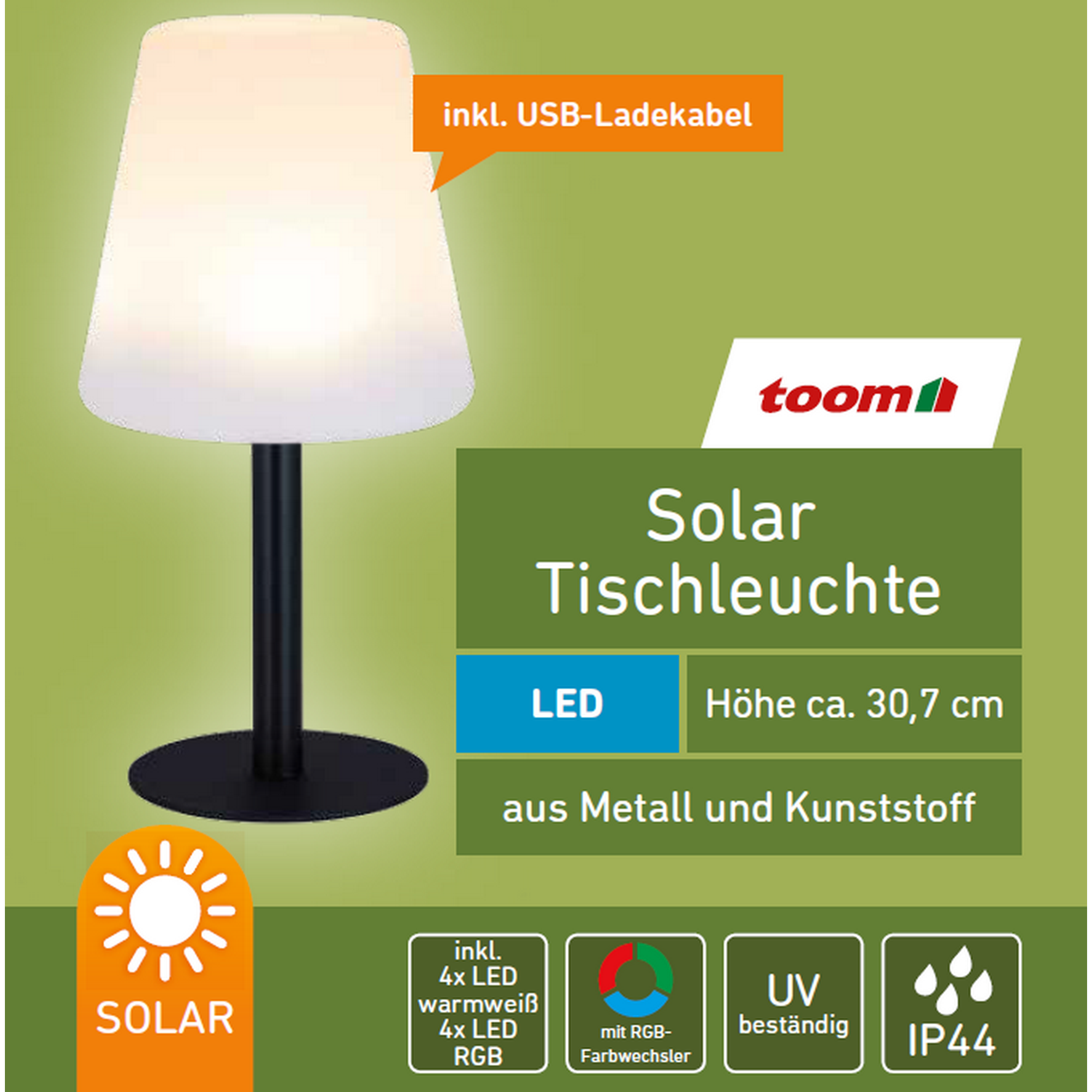 Solar-Tischleuchte mit Farbwechsler schwarz/weiß Ø 15,5 x 30,7 cm + product picture