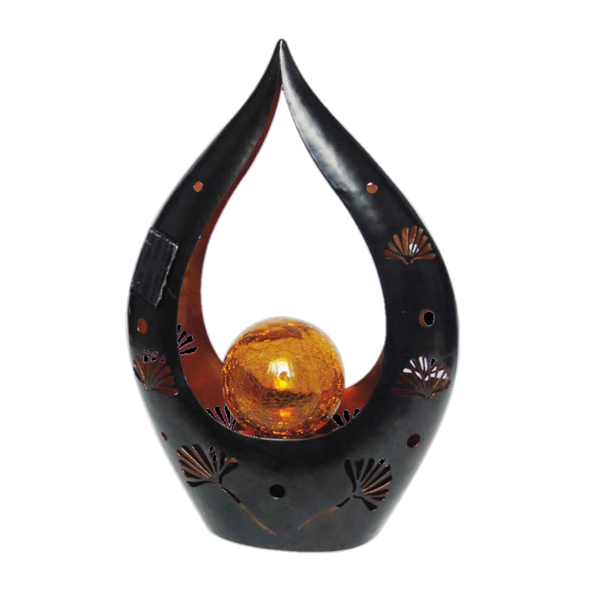 Schwarze Solarleuchte mit bernsteinfarbener Kugel