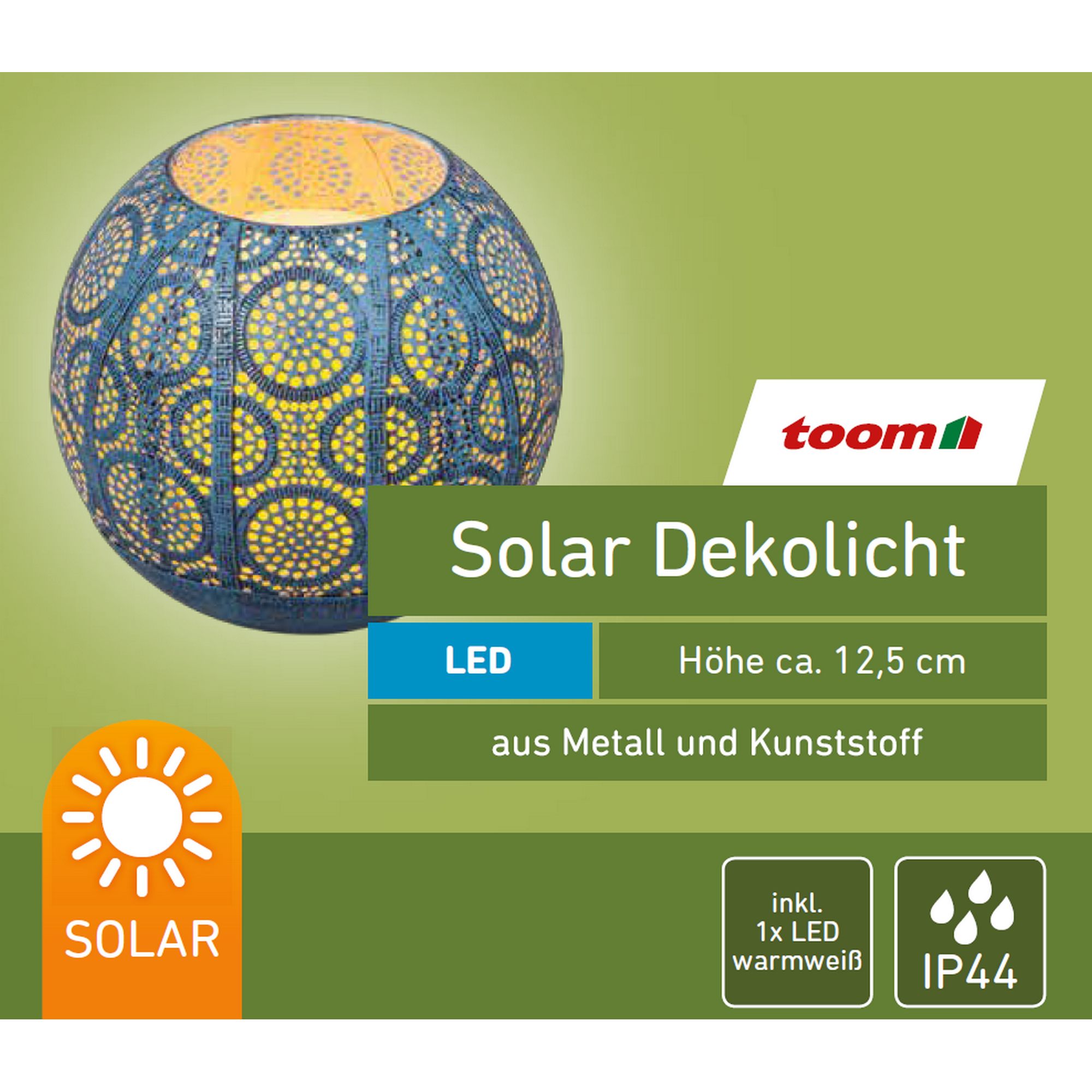 Solar-Dekoleuchte 'Oriental' türkis/gold Ø 15 x 12,5 cm + product picture
