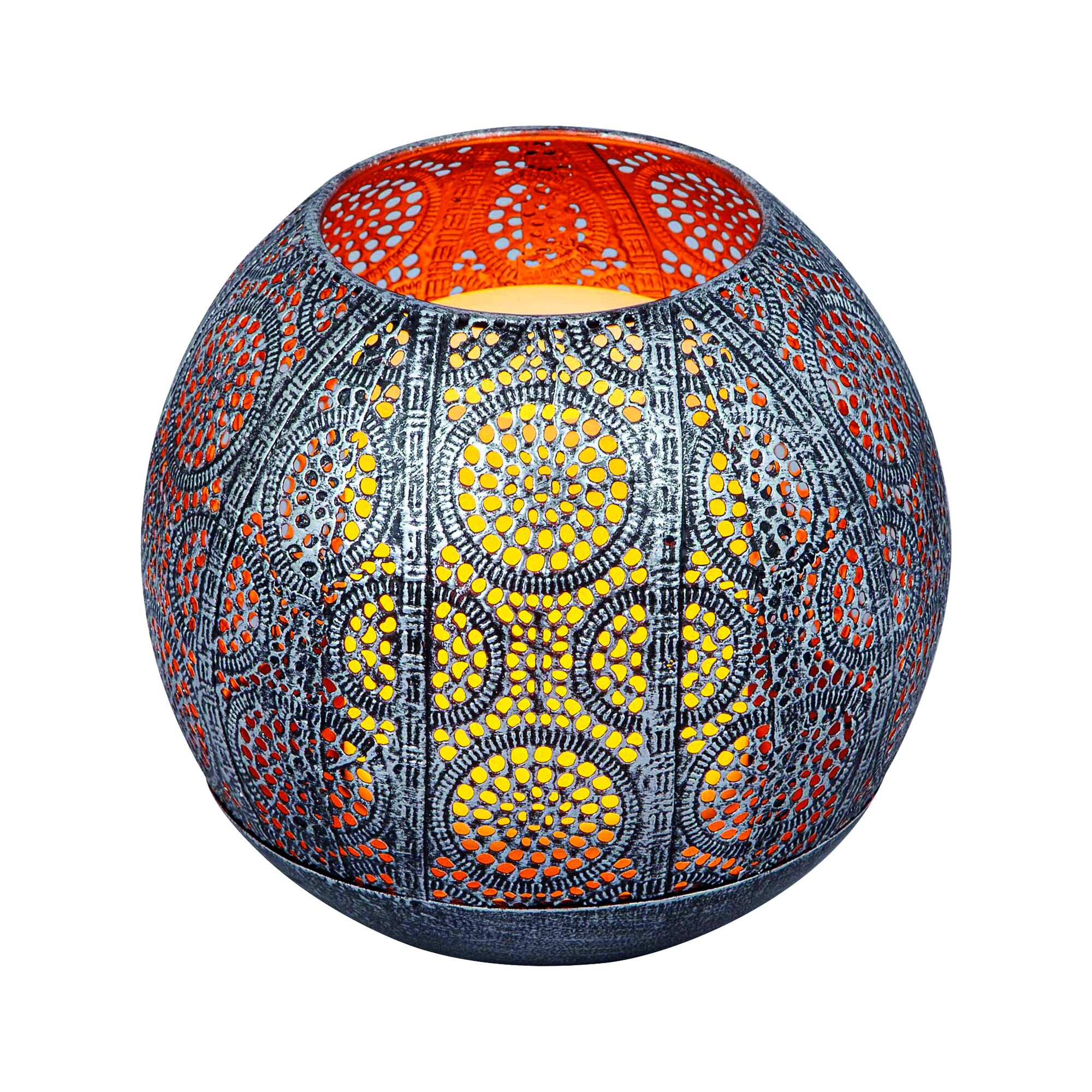 Runde, silberfarbene Solarlaterne mit orientalischem Muster