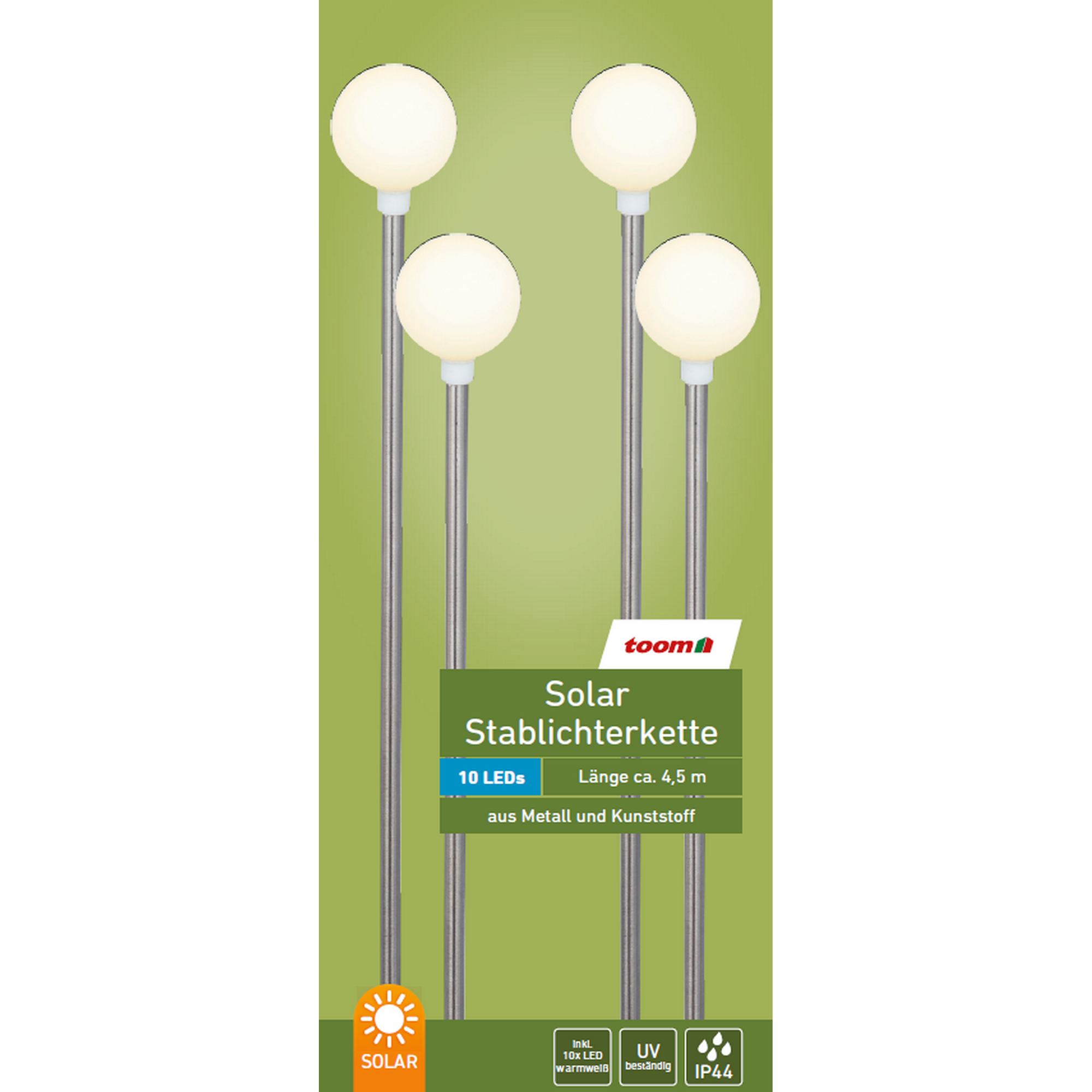 Solar-Stablichterkette 10 LEDs weiß/silbern 350 cm + product picture