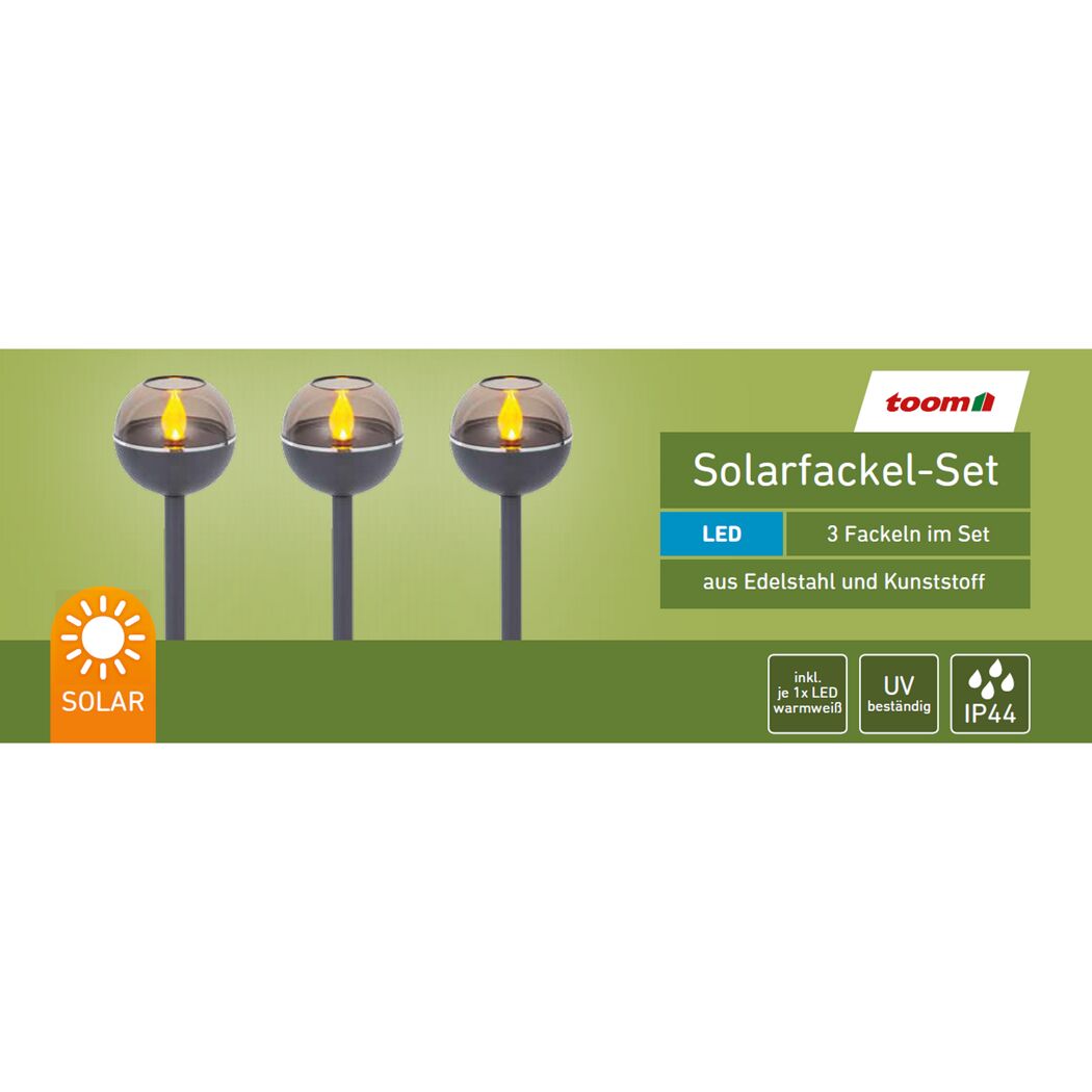 Solar-Gartenfackelset warmweiß IP 44 Ø 7,4 x 34,4 cm 3 Stück