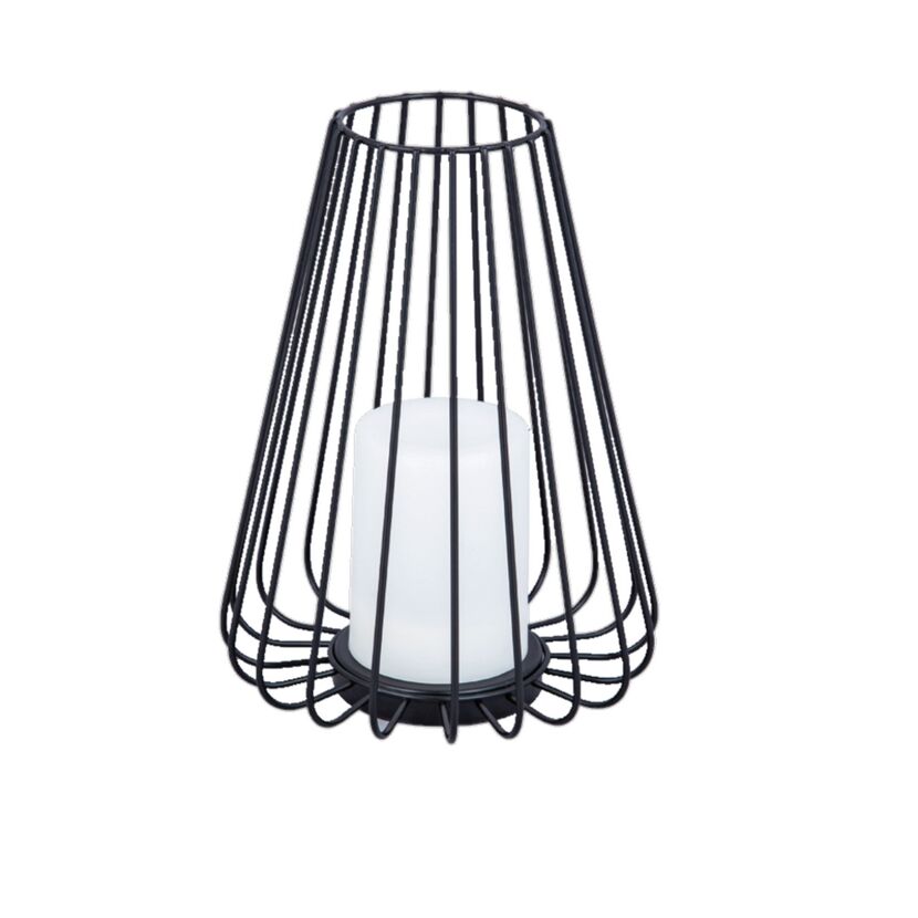 Schwarze Solar-Dekolaterne mit weißer LED-Kerze