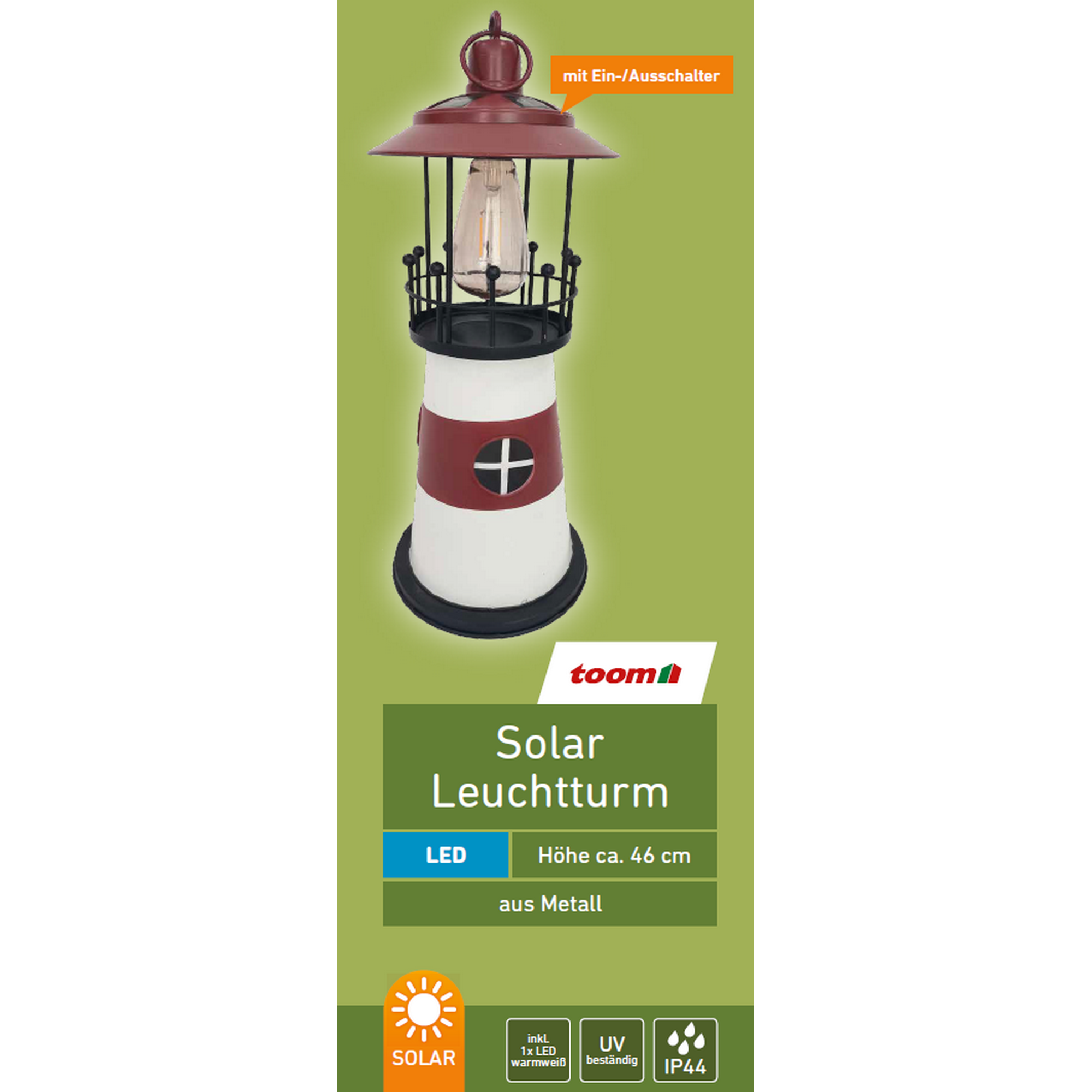 Solar-Dekoleuchte 'Leuchtturm' weiß/rot 18 x 46 cm + product picture