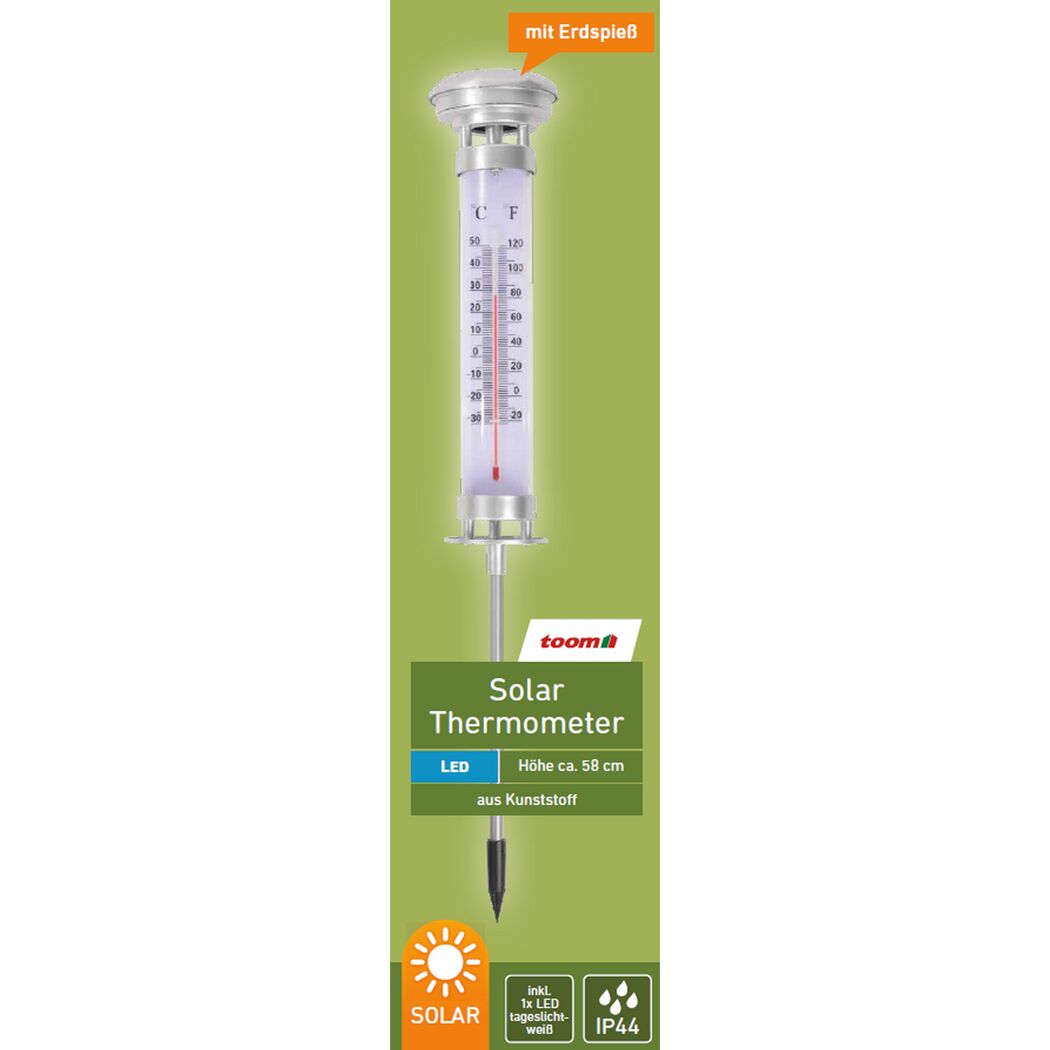 Solar-Thermometer silbern 9 x 58 cm