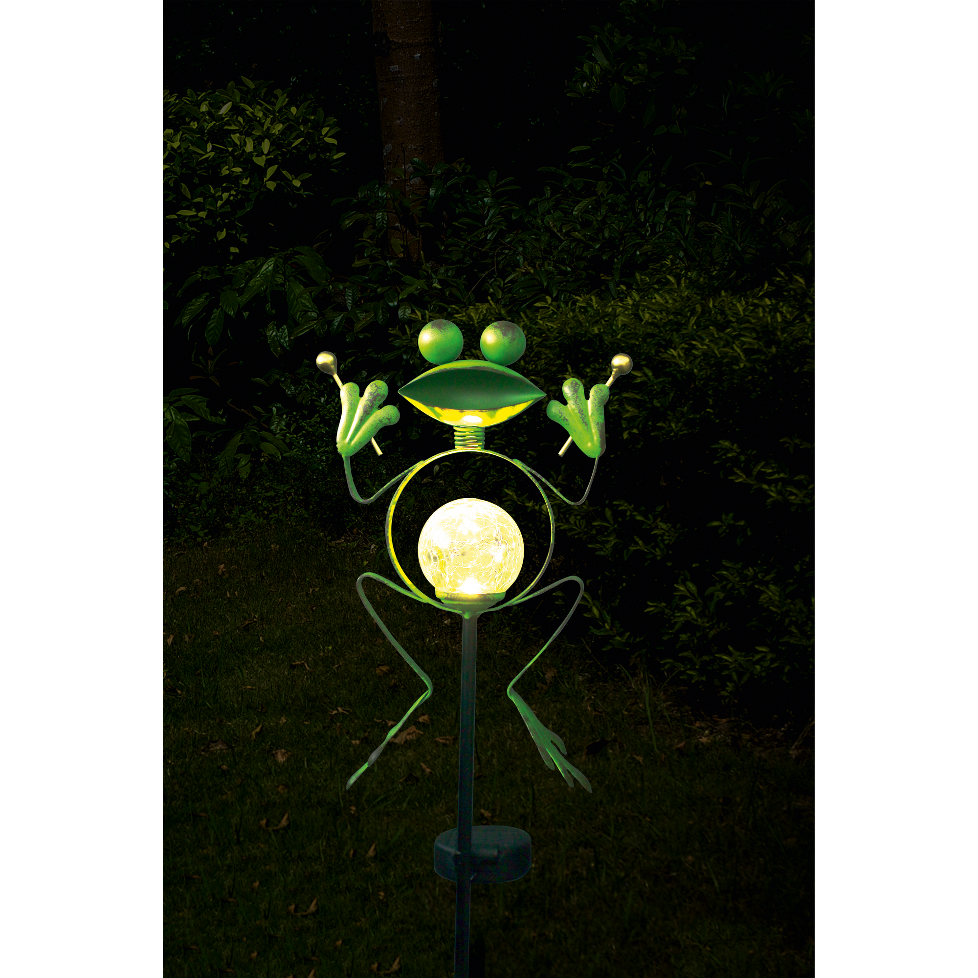 Solar-Dekoleuchte Frosch mit Schlagzeug grün 17,5 x 90 cm + product picture