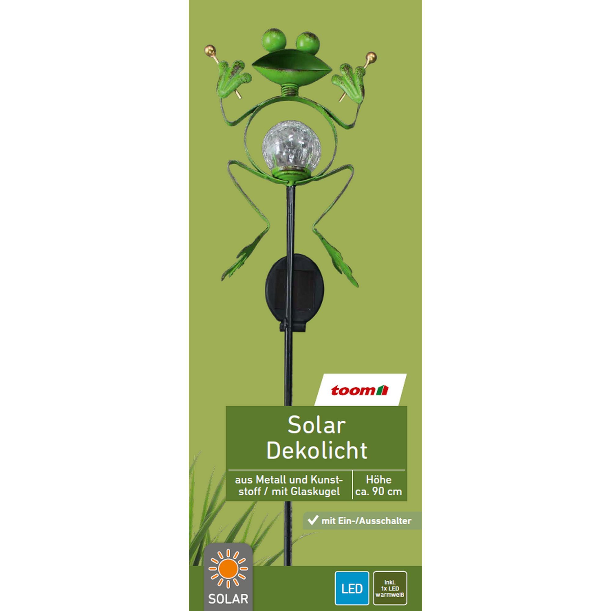 Solar-Dekoleuchte Frosch mit Schlagzeug grün 17,5 x 90 cm + product picture