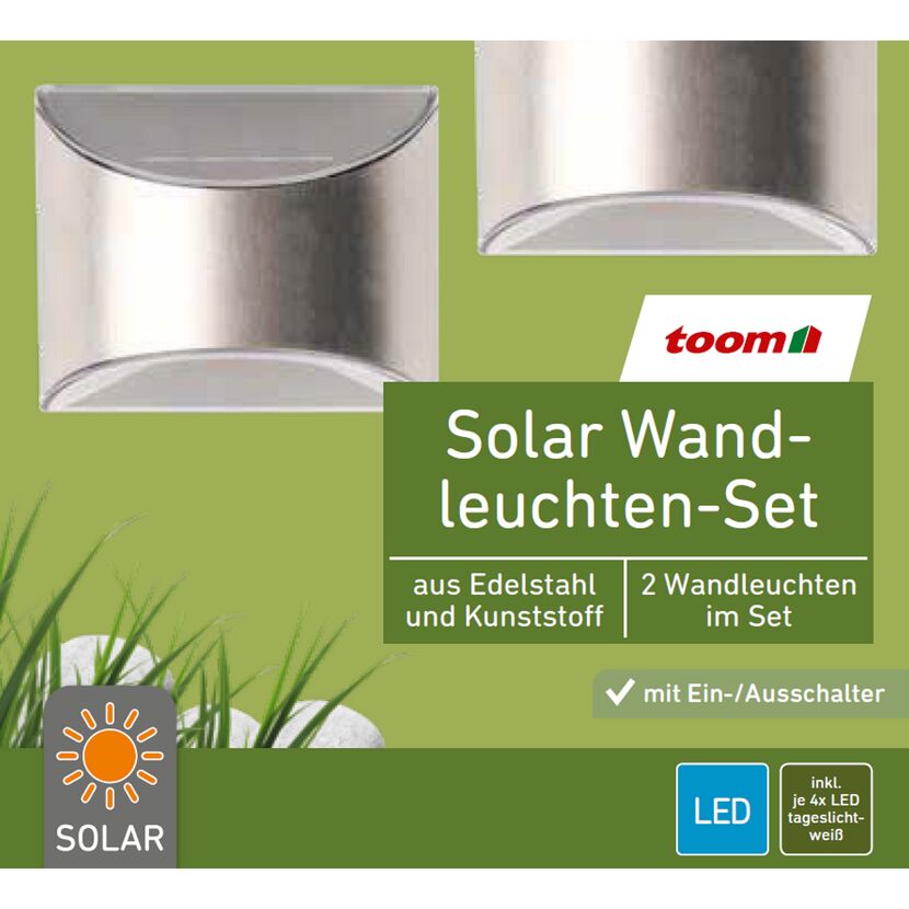 Zwei Solar-Wandleuchten aus Edelstahl und Kunststoff