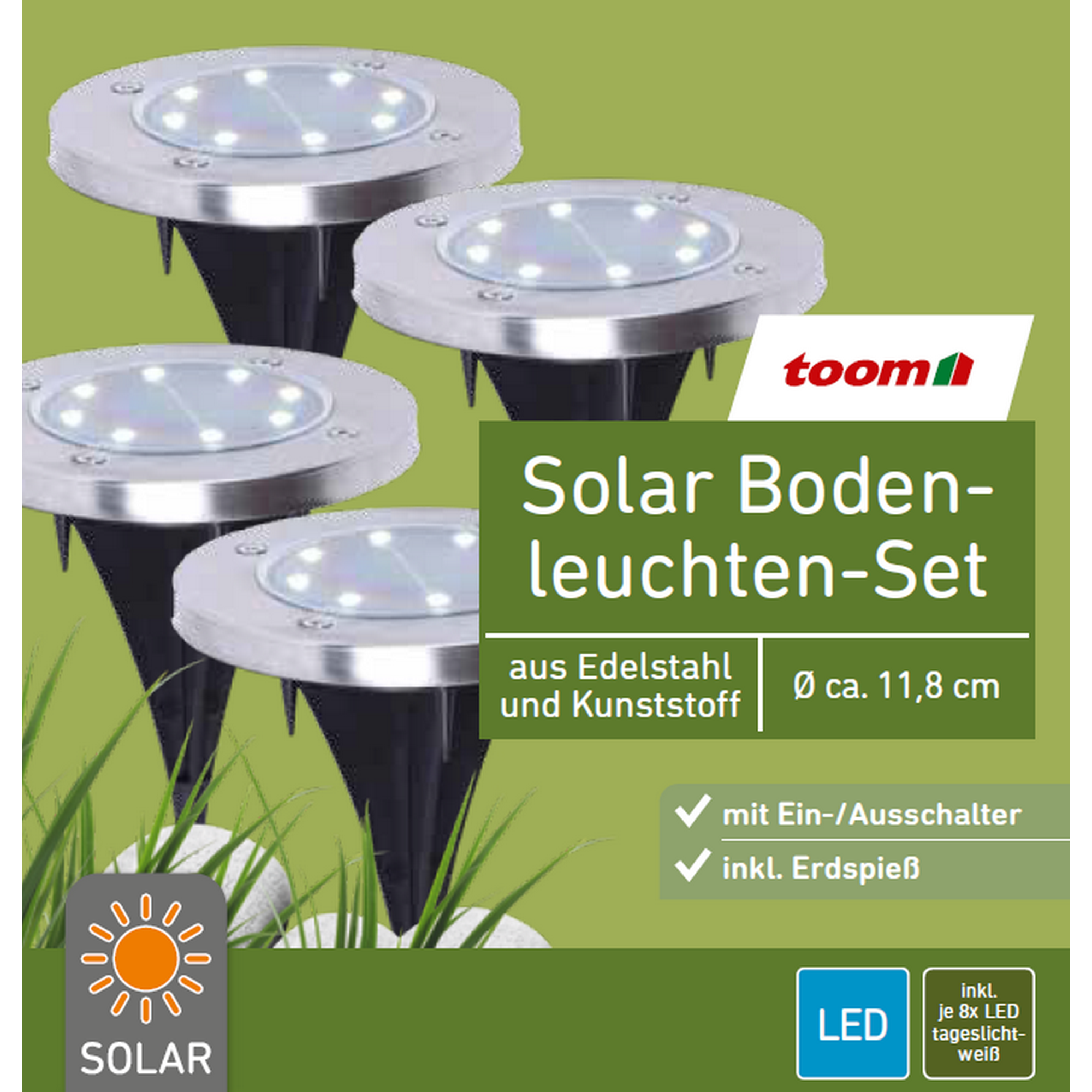 Solar-Bodenleuchten silbern Ø 11,8 x 13 cm 4 Stück + product picture