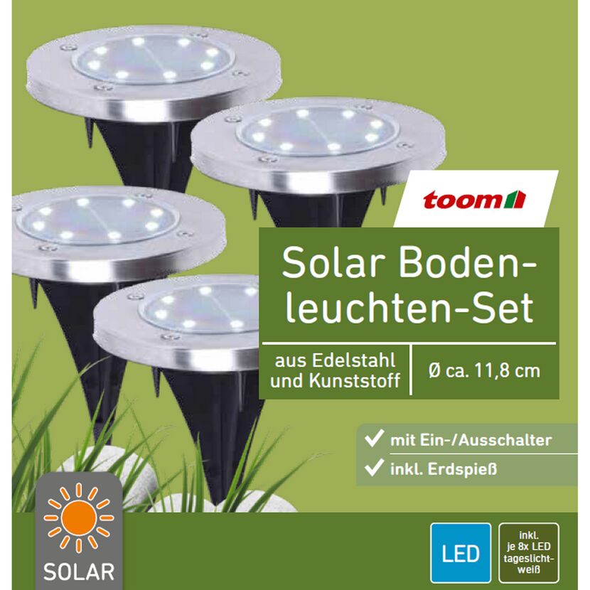 4er Set Solar Bodenleuchten Edelstahl