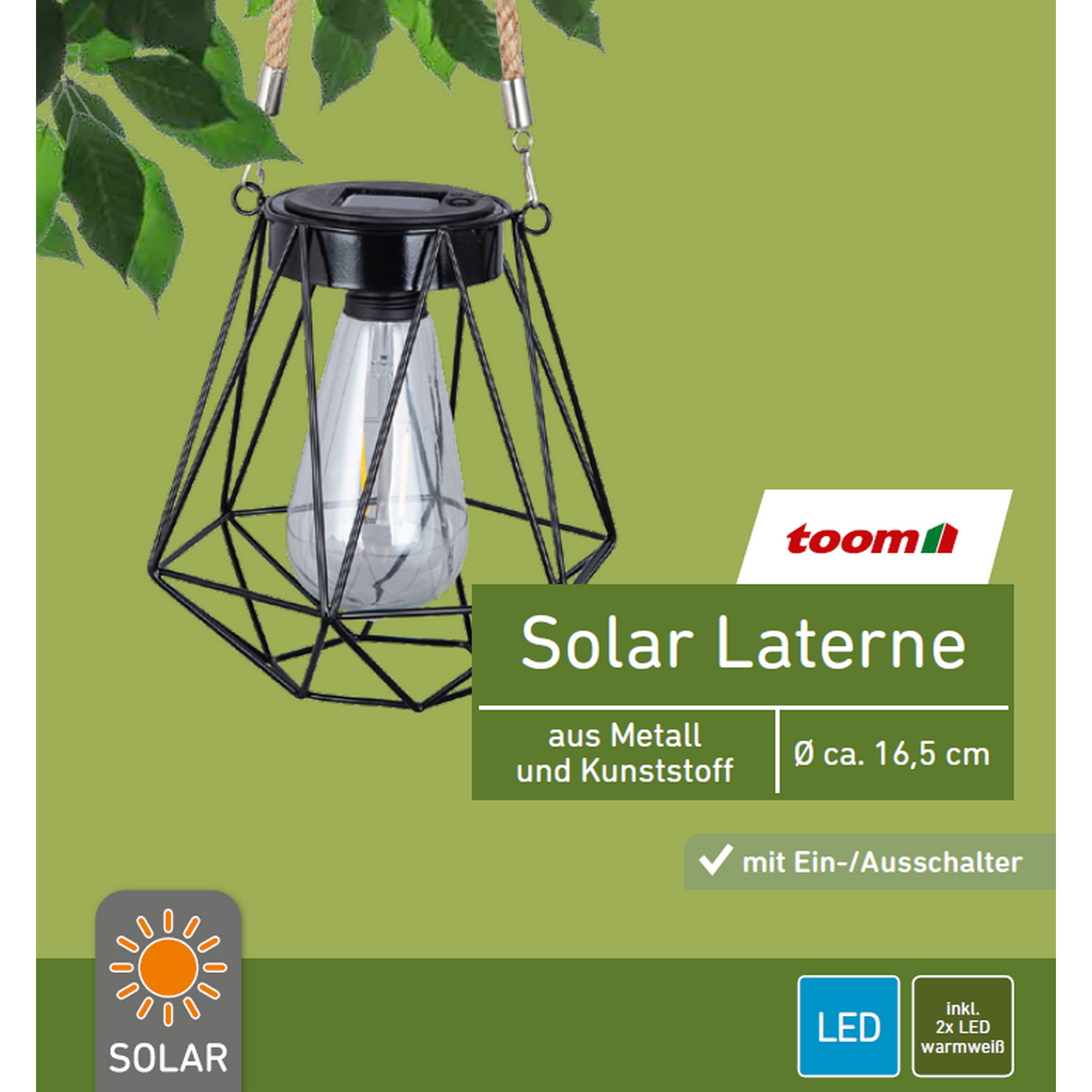 Solar-Laterne schwarz Ø 16,5 x 35 cm + product picture