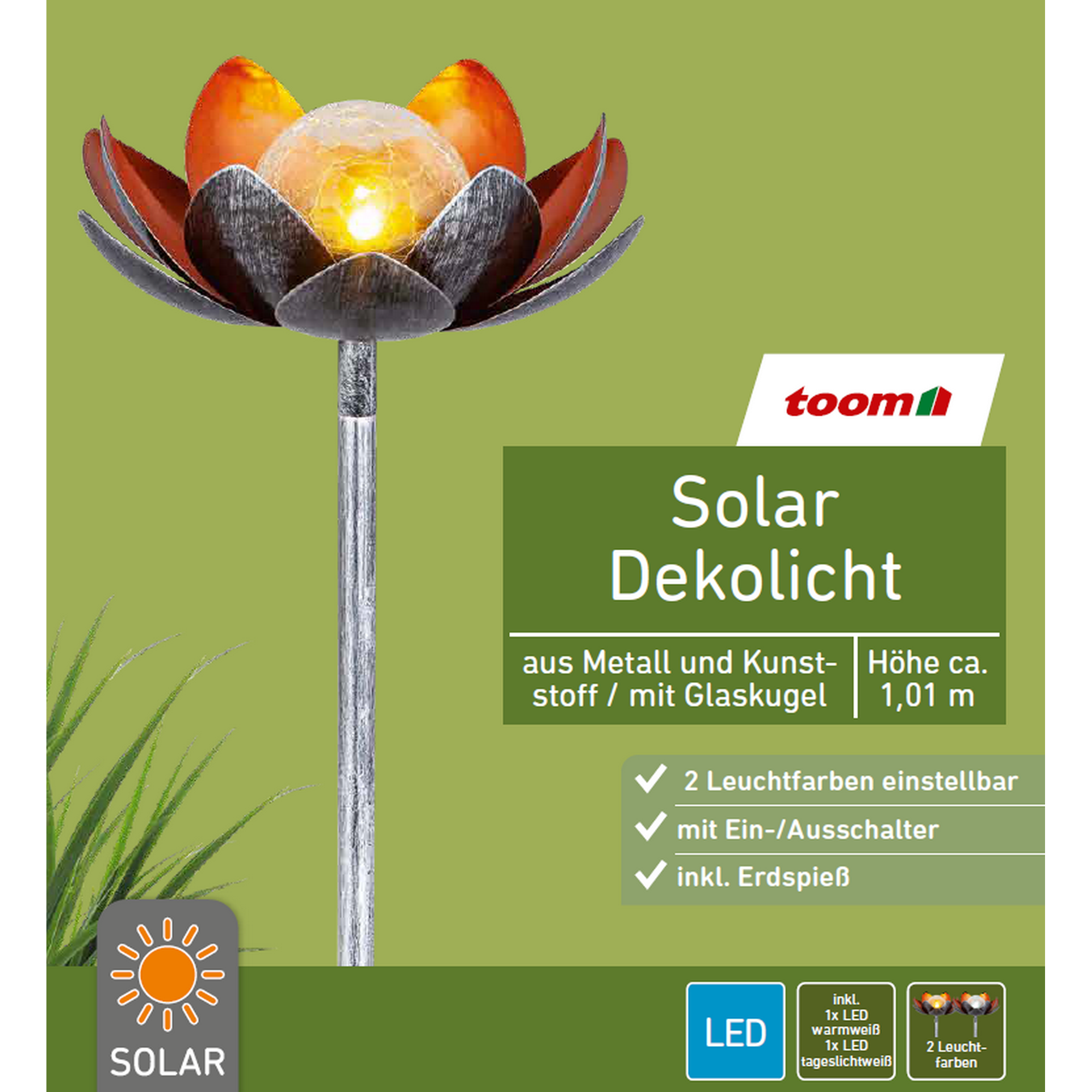 Solar-Dekoleuchte Lotus bronze/gold Ø 22 x 101 cm + product picture