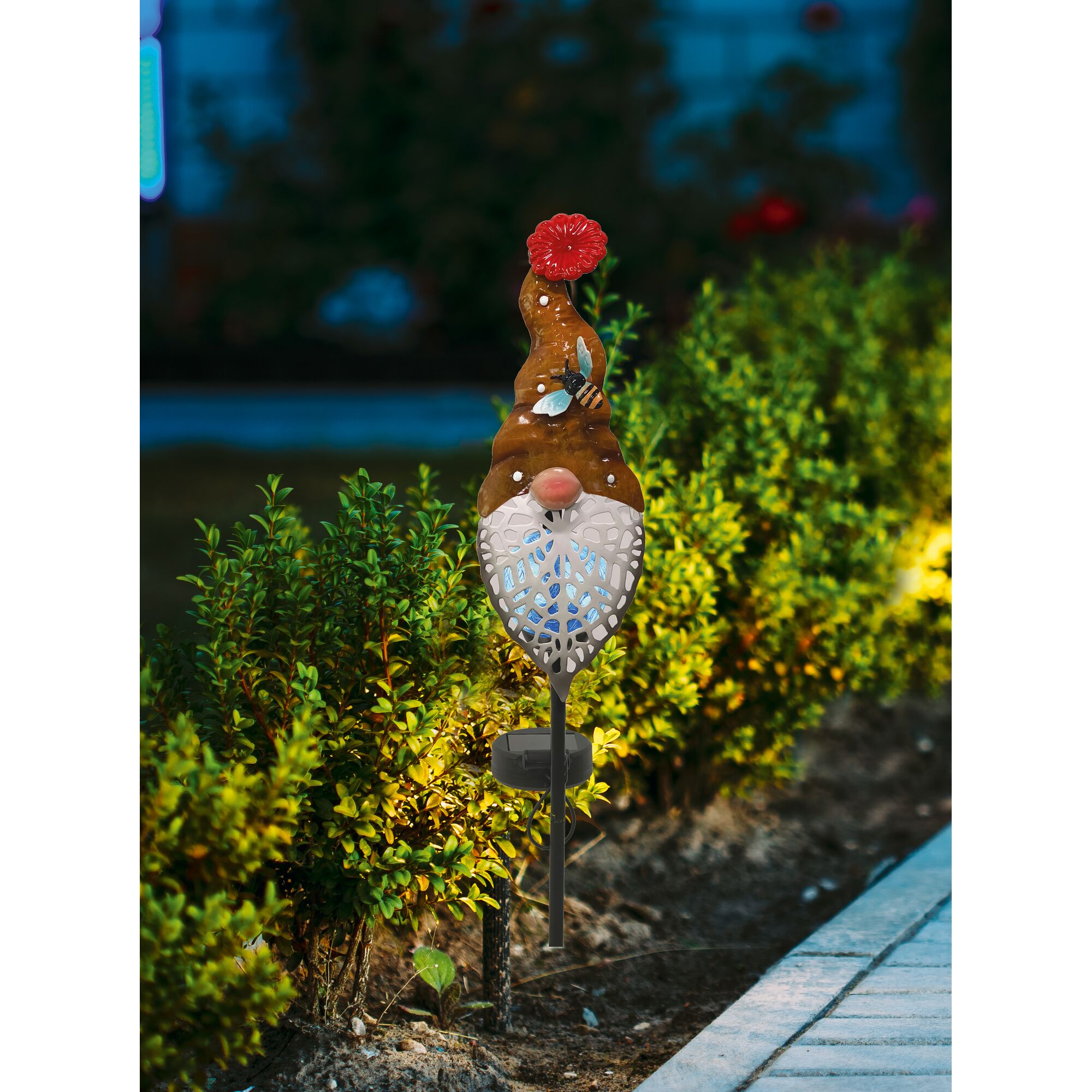 Solar Gartenfigur Zwerg mit Biene