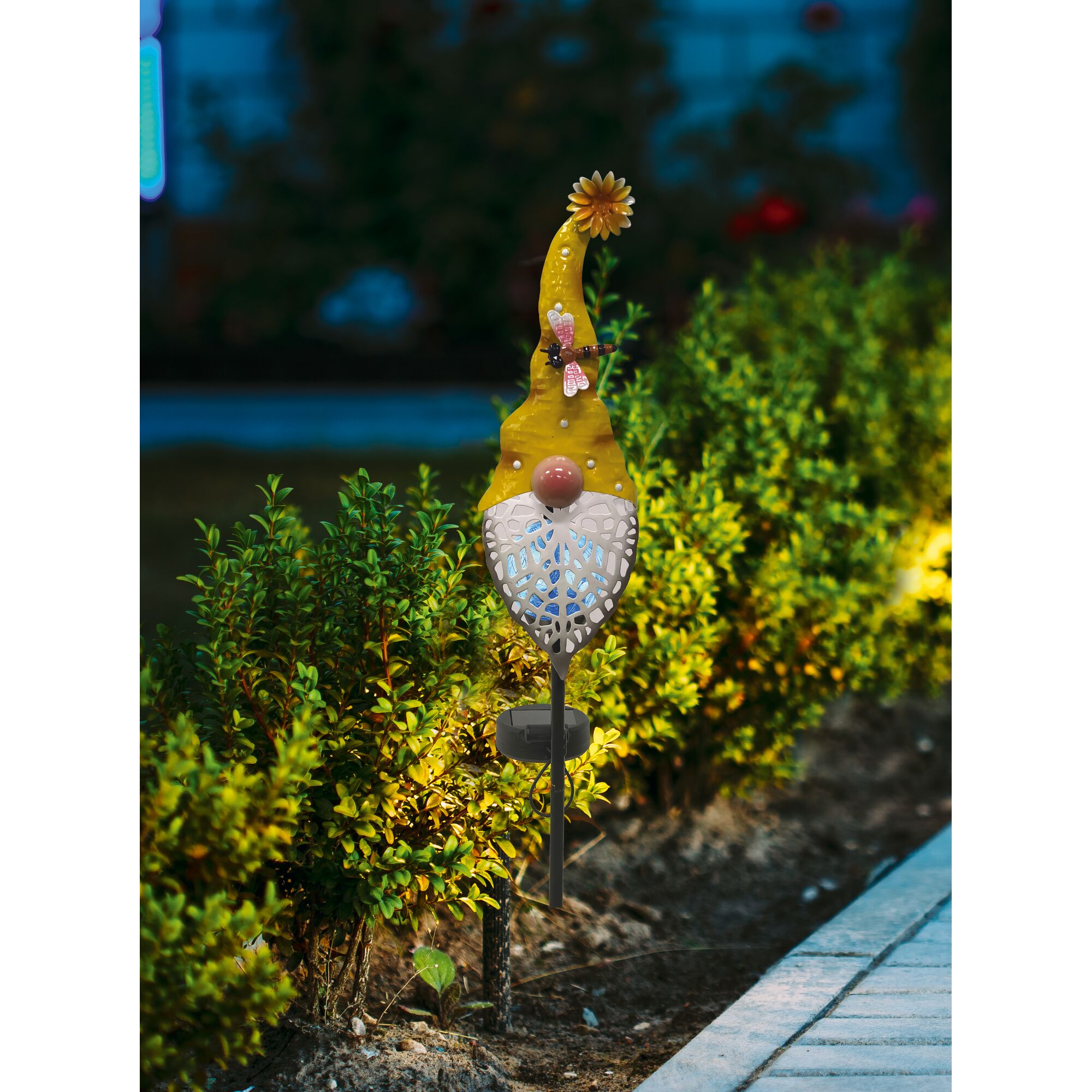 Solar Gartenfigur Gartenzwerg mit Libelle