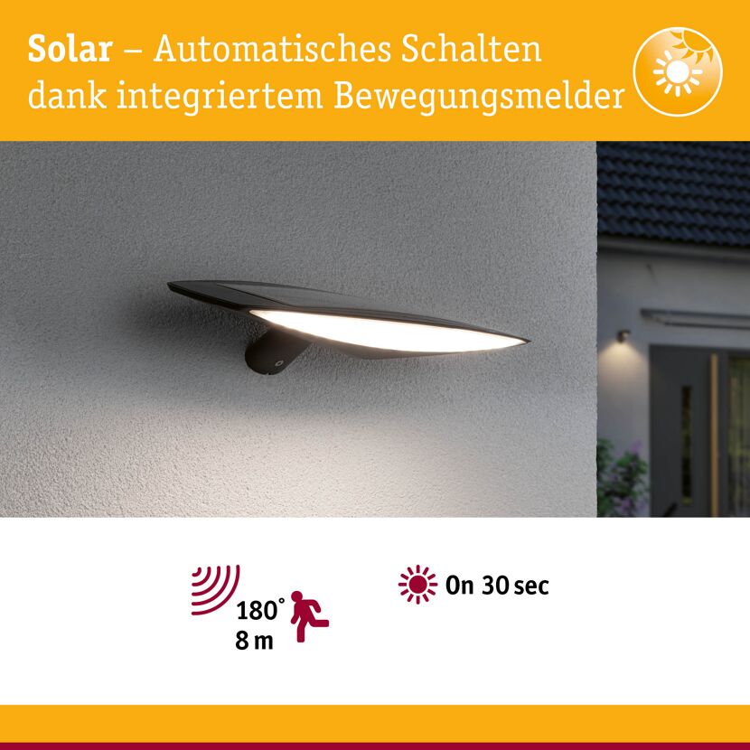 LED-Solar-Wandleuchte 'Kiran' anthrazit 35 x 6,9 x 18,6 cm