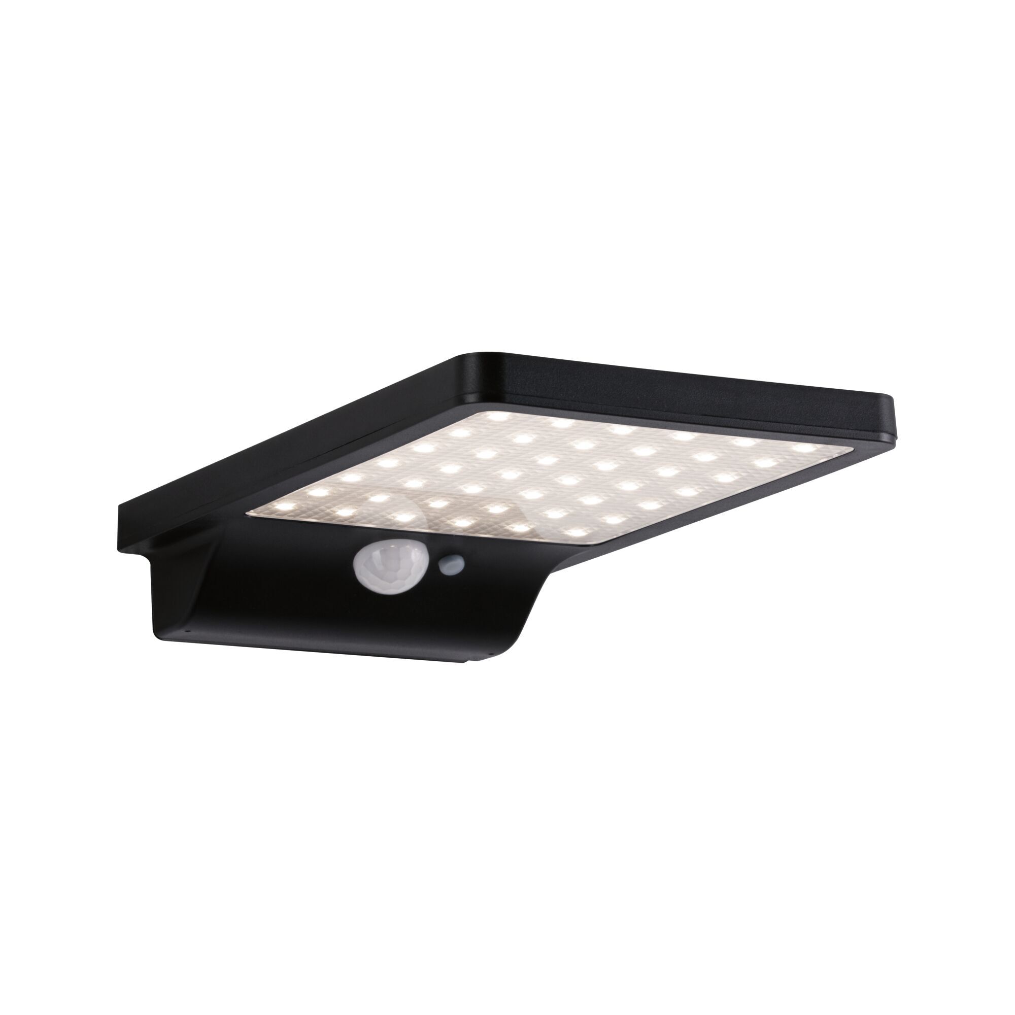 Schwarze Solar-Außenwandleuchte mit Bewegungsmelder und LEDs