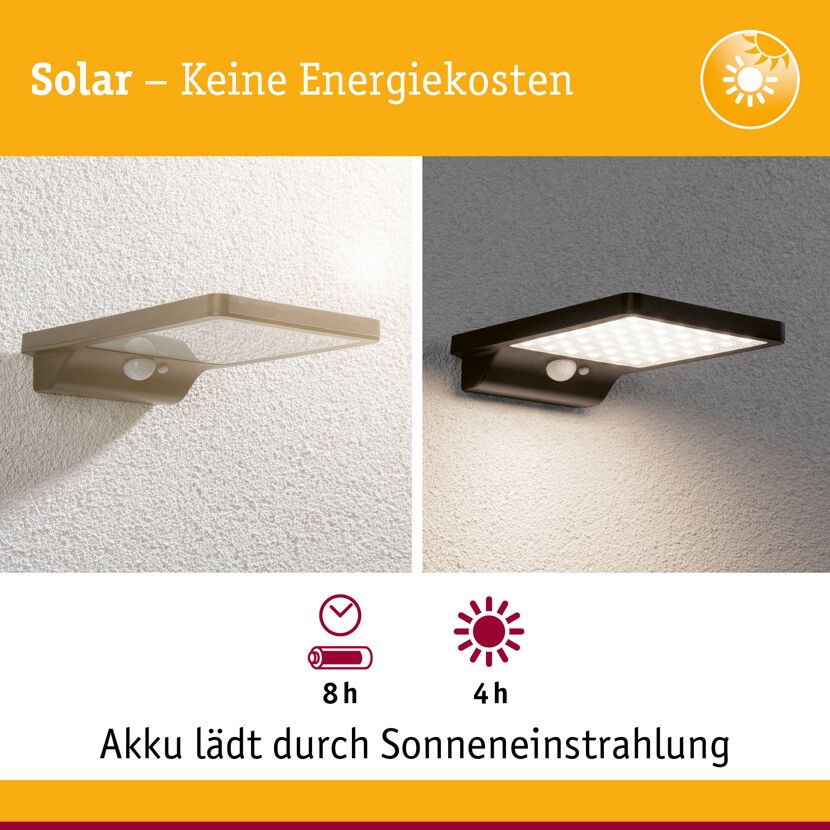 Solar-Außenwandleuchte 'Solveig' mit Bewegungsmelder warmweiß IP 44 10,5 x 2,9 x 17,3 cm