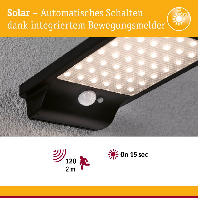 Solar-Außenwandleuchte 'Solveig' mit Bewegungsmelder warmweiß IP 44 10,5 x 2,9 x 17,3 cm