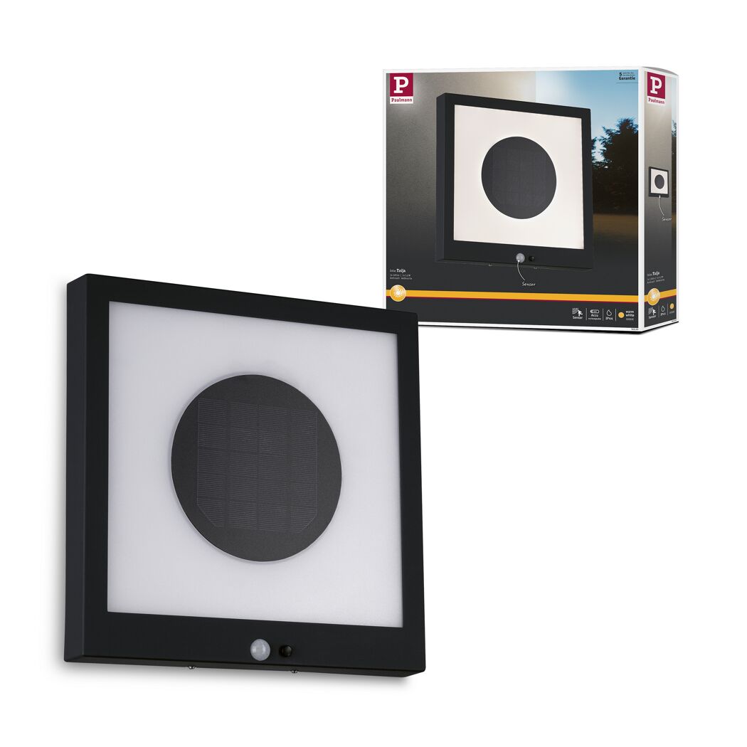 Schwarze Solar-Wandleuchte Taija mit Sensor