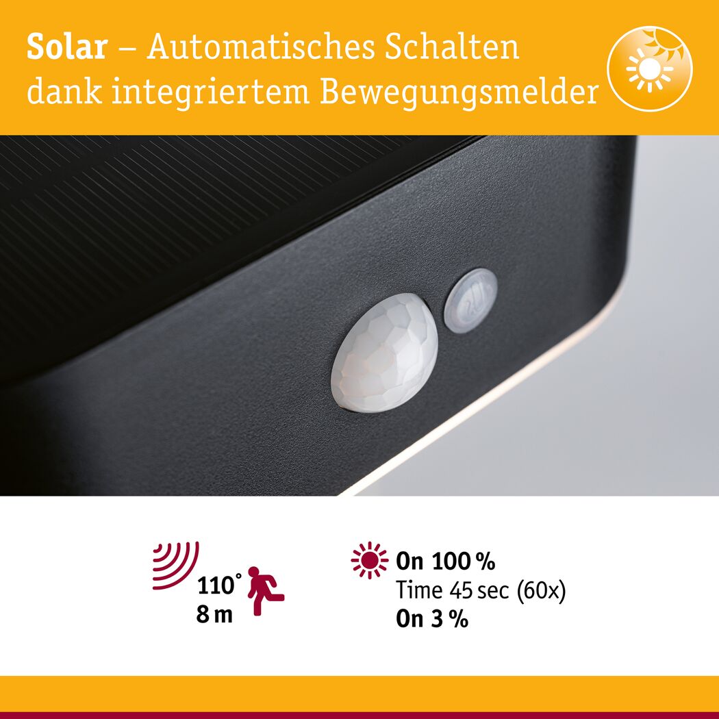 Solar-Außenwandleuchte 'Ayda' mit Bewegungssensor 200 lm 18 x 6 x 11,8 cm