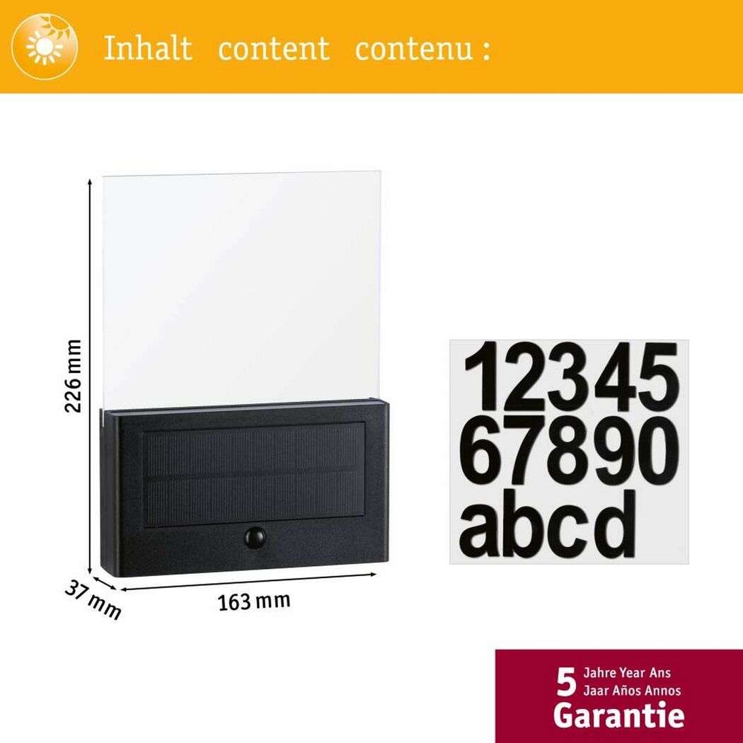 Solar-Hausnummernleuchte 'Neda' 20 lm warmweiß IP 44 16,3 x 22,6 x 3,7 cm