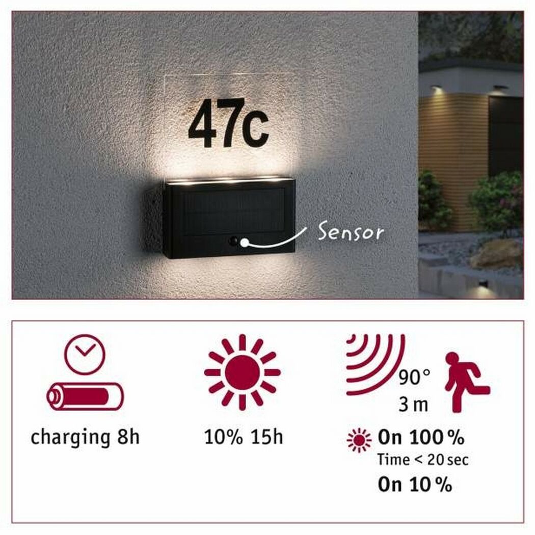 Solar-Hausnummernleuchte 'Neda' 20 lm warmweiß IP 44 16,3 x 22,6 x 3,7 cm