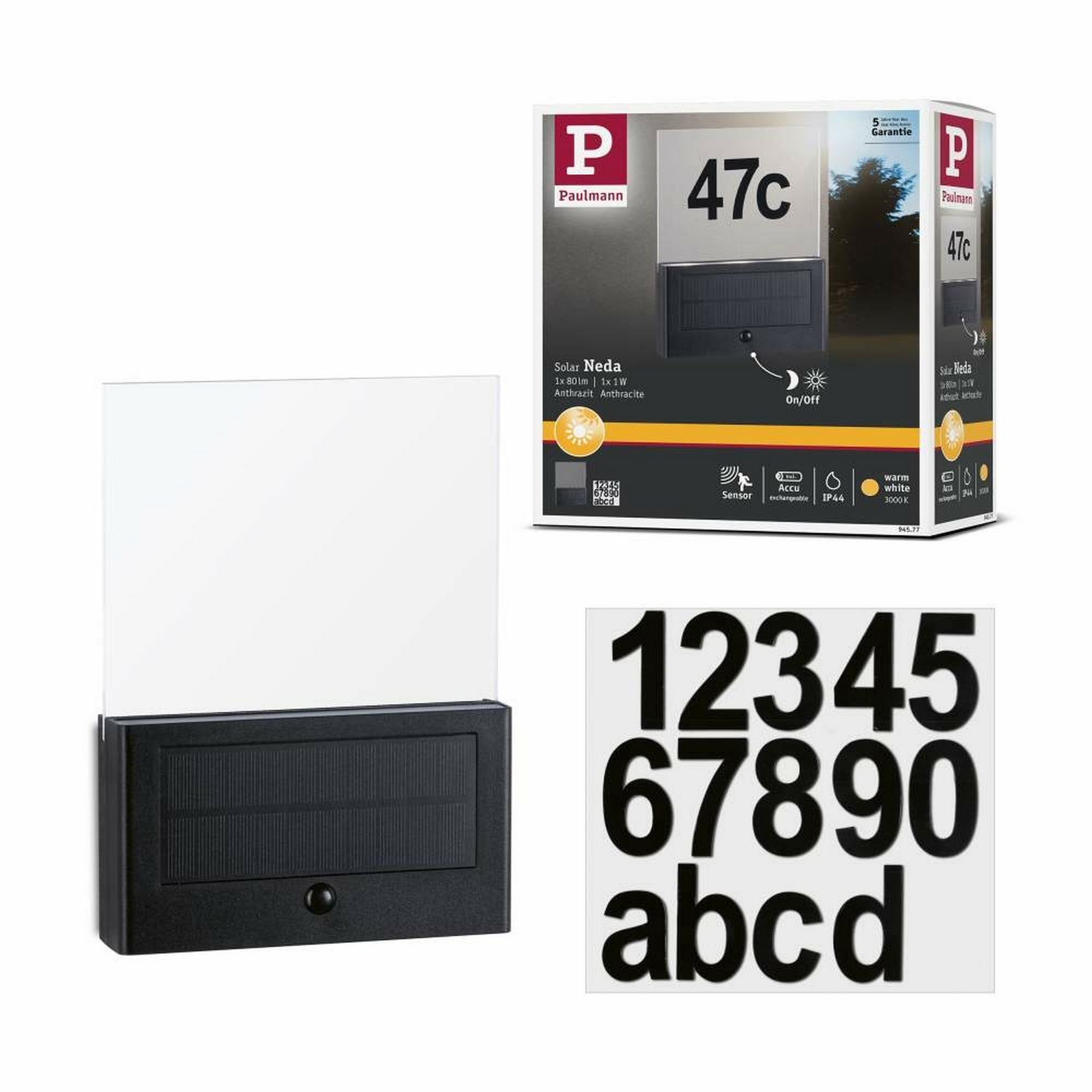 Solar-Hausnummer 'Neda' anthrazit 16,3 x 3,7 x 22,6 cm