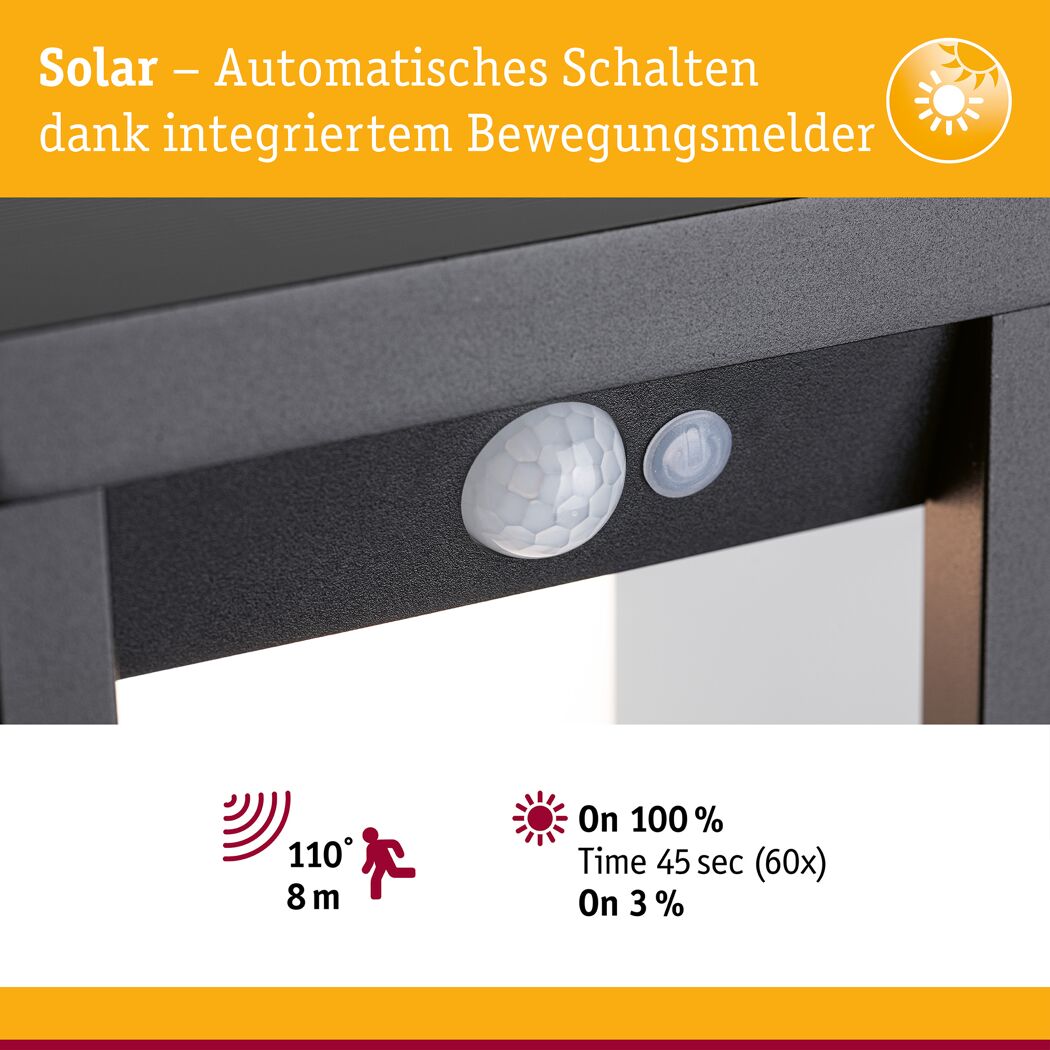 Solar-Außenwandleuchte 'Marisol' mit Bewegungssensor 350 lm 15 x 27 x 18 cm