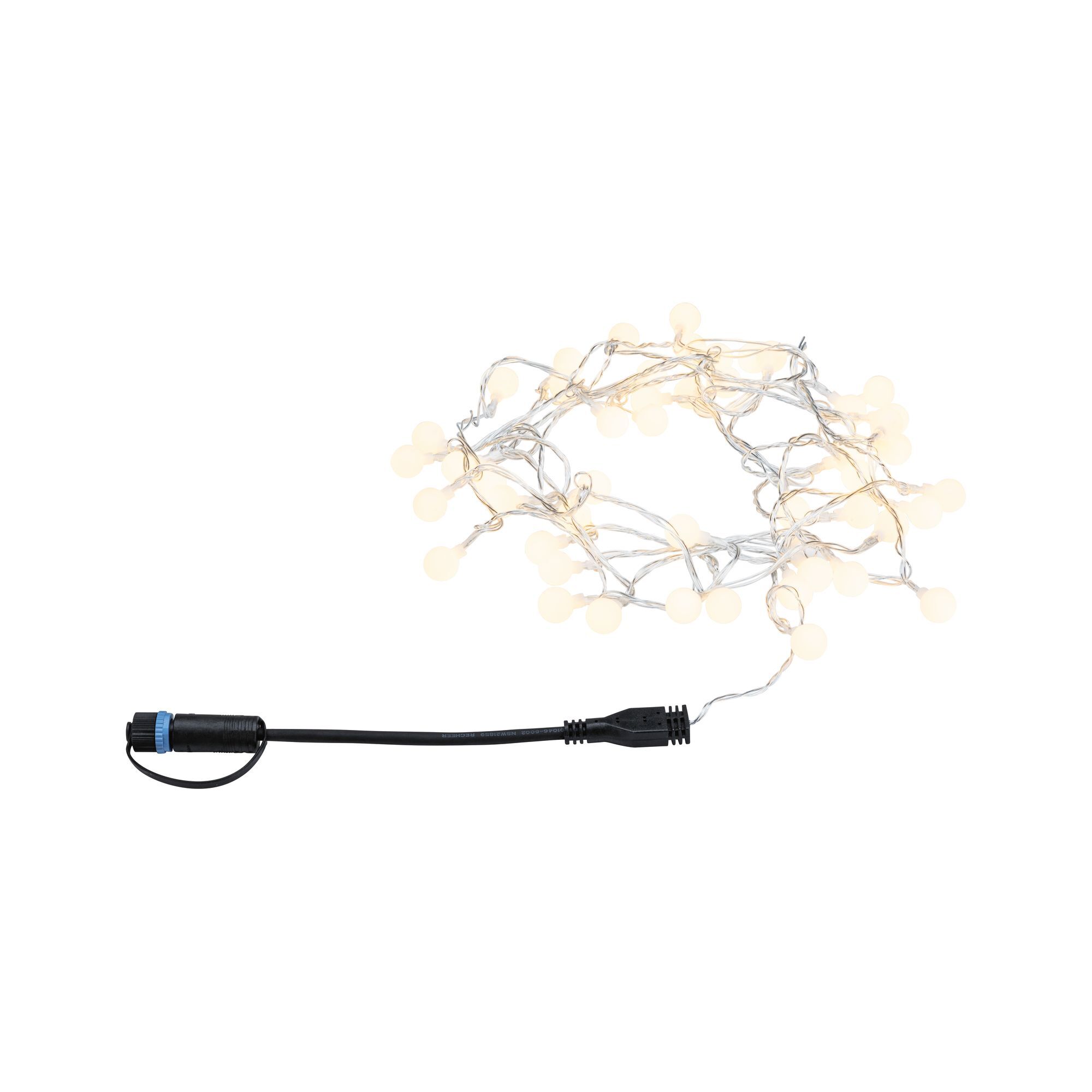 Lichterkette mit runden Lampen und schwarzem Kabel