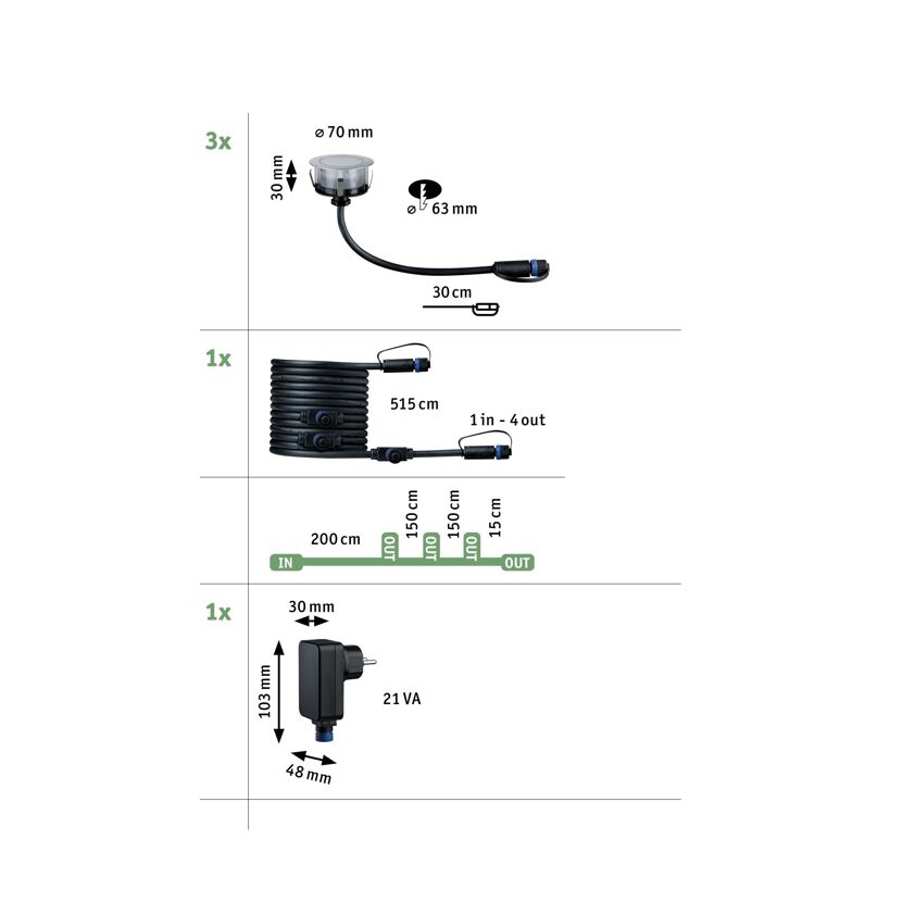 Schemazeichnung Paulmann Plug & Shine Floor EBL Set