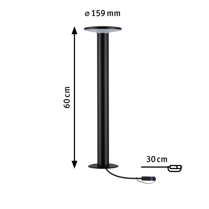 Schwarze Plug & Shine Pollerleuchte Plate mit Maßen