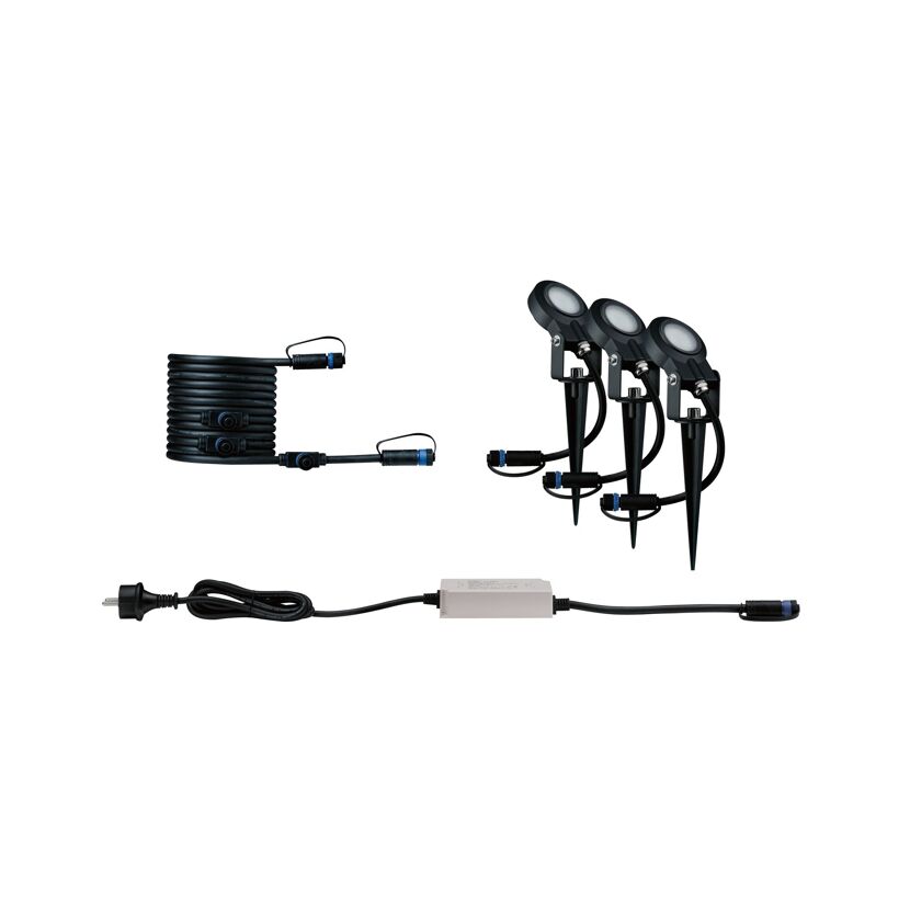 Drei Paulmann Plug & Shine Strahler Sting mit Kabel und Stecker