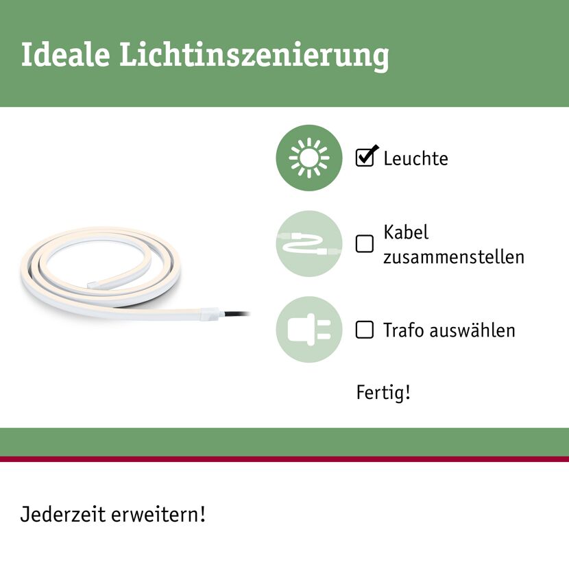 Outdoor LED-Strip 'Plug & Shine Smooth Warmweiß' 2 m 12 W weiß