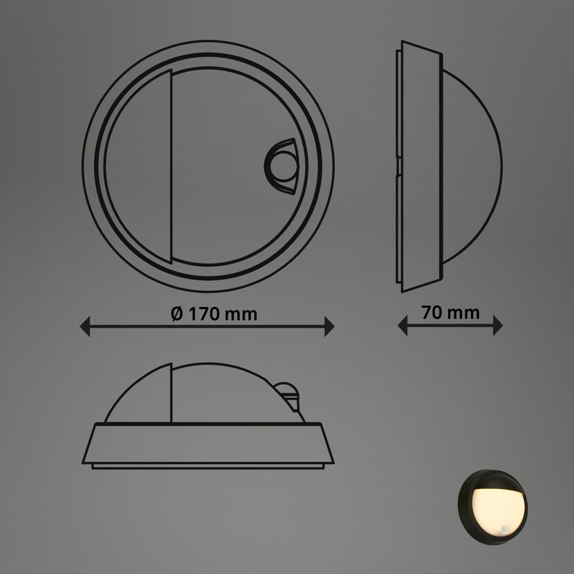 Akku-LED-Außenwandleuchte 'Puni' mattschwarz Ø 17 x 7 cm