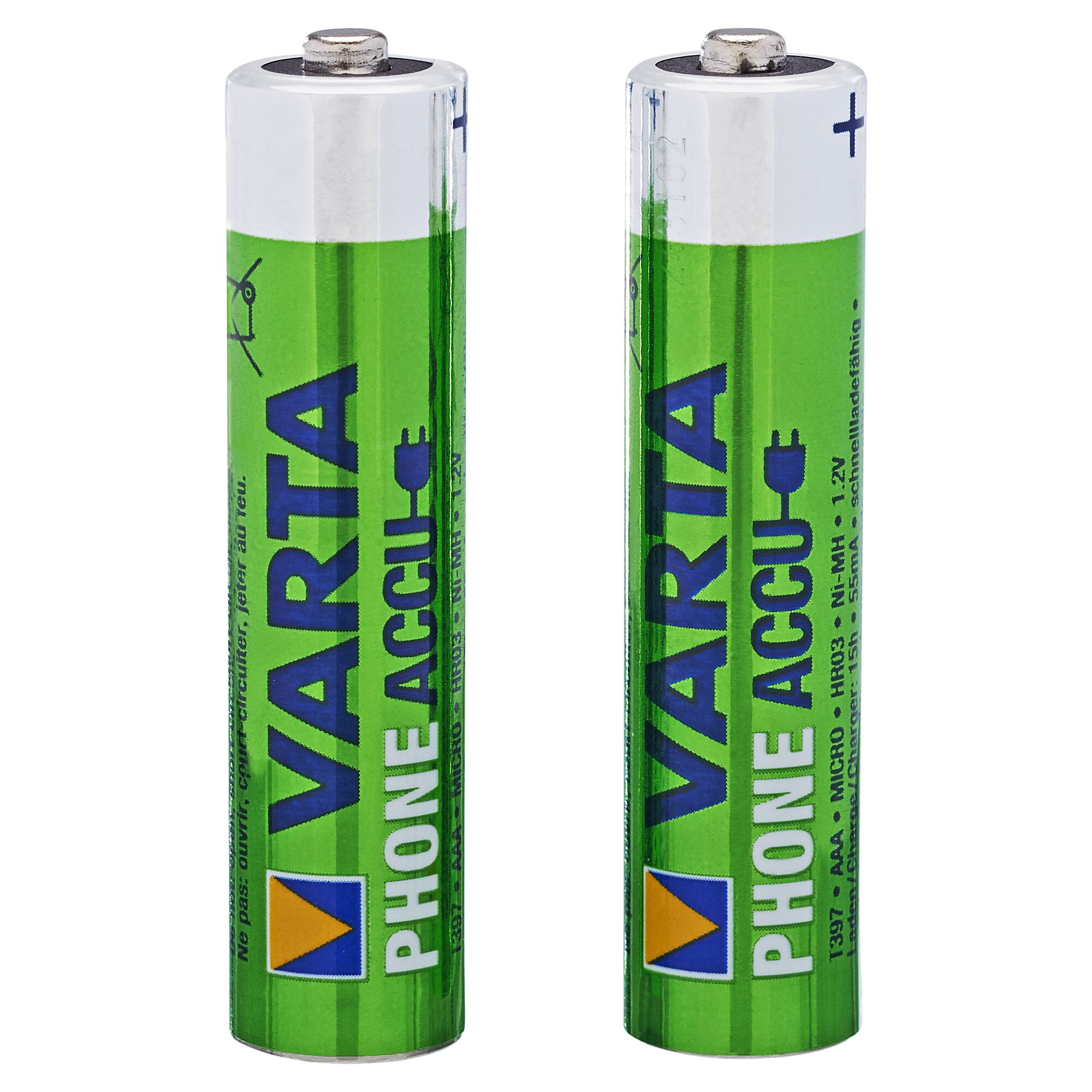 Zwei grüne VARTA Phone Accu AAA-Batterien