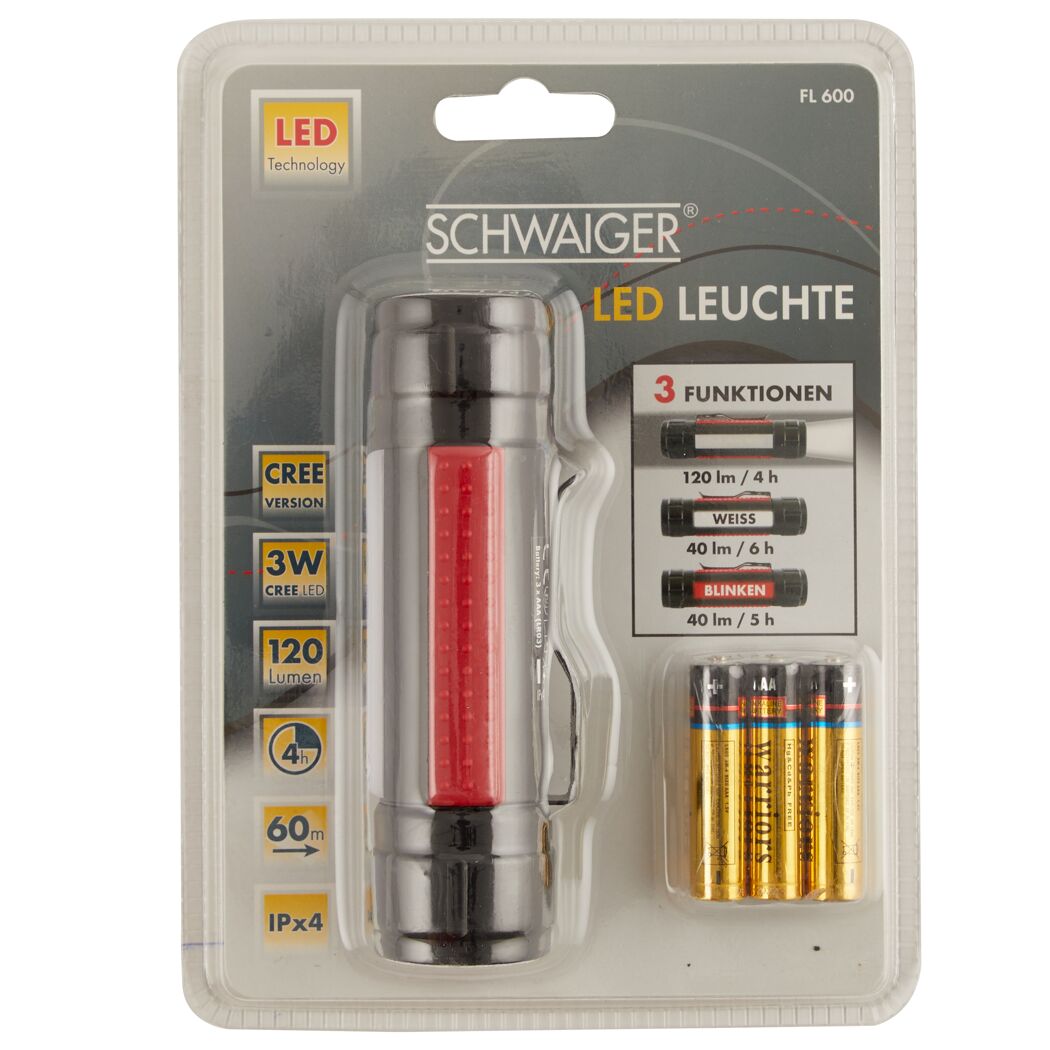 Schwarze LED-Lampe mit Batterien