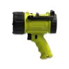 Grüner Akku-Scheinwerfer mit Pistolengriff.