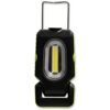 Schwarze LED-Minileuchte mit grünem Rand und Metallbügel.