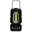 Schwarze LED-Minileuchte mit grünem Rand und Metallbügel.