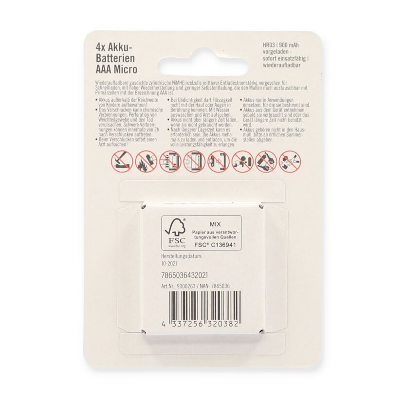 4 Akkus AAA Micro Batterien auf Verpackung