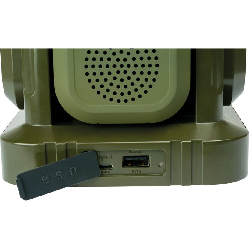 USB-Anschluss einer grünen LED-Campingleuchte