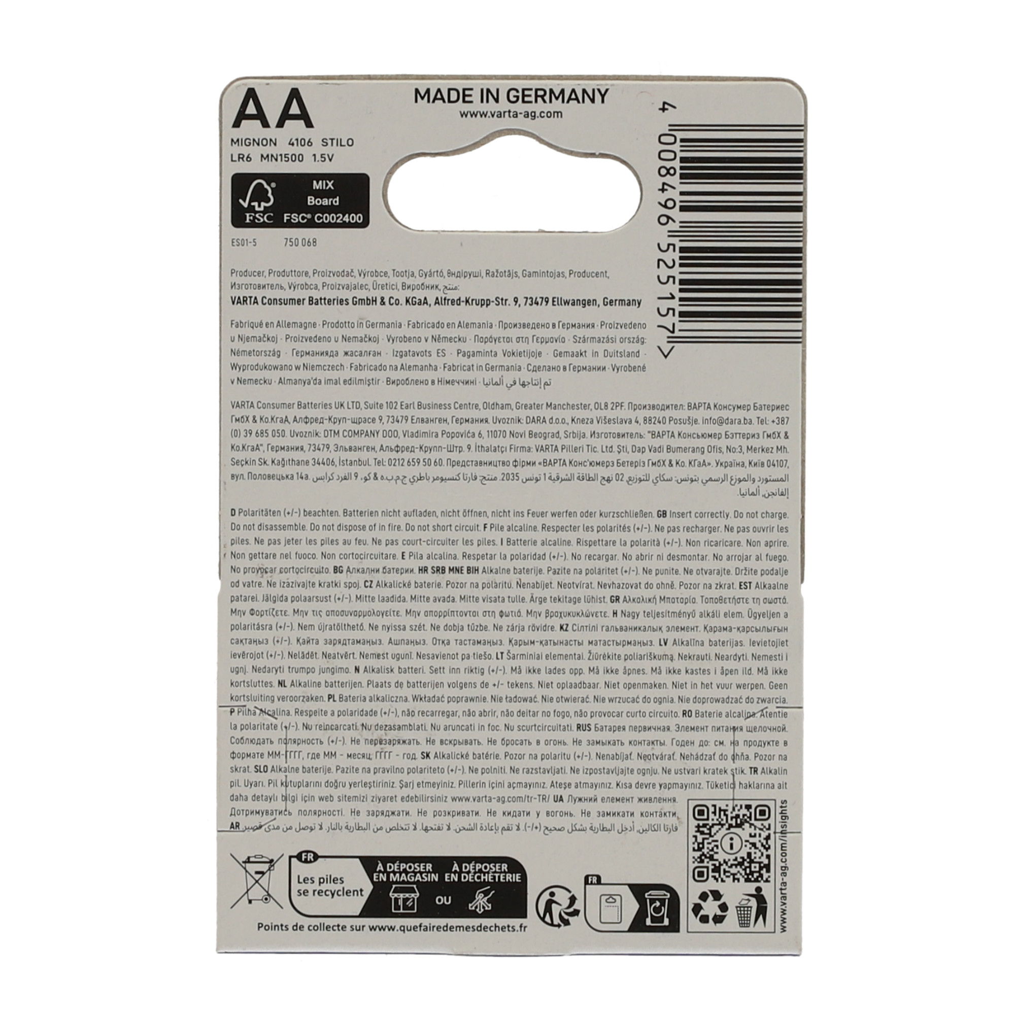 Batterie Longlife 1,5 V AA LR6 4 Stück